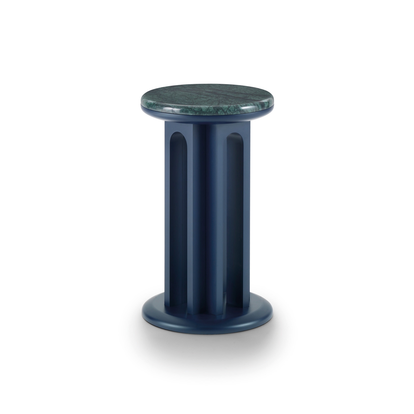Arcolor Small Table 30 - Version with night blue RAL 5011 lacquered Base and Guatemala Marble Top