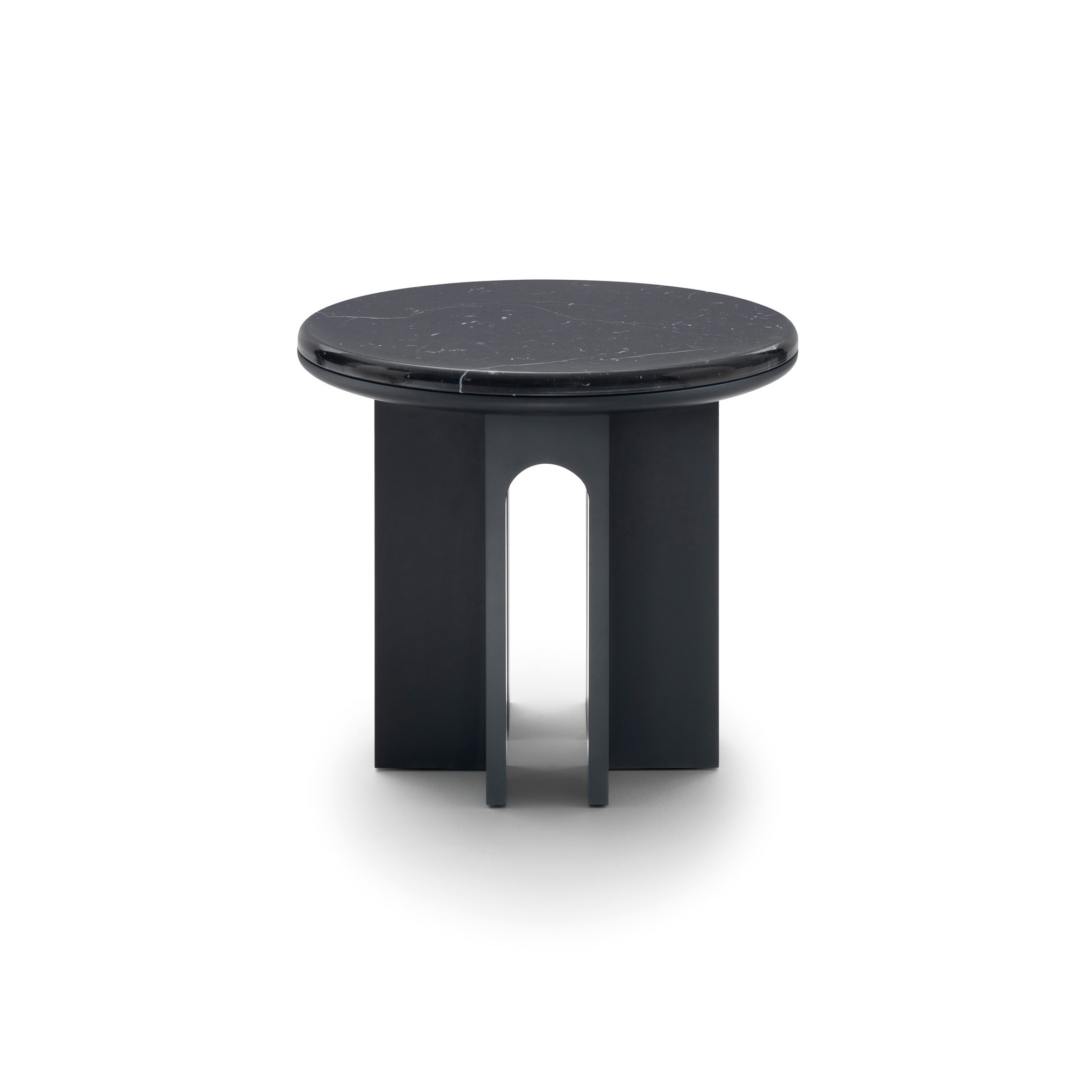 Arcolor Small Table 50 - Version with with black lacquered Base and Marquinia Marble Top