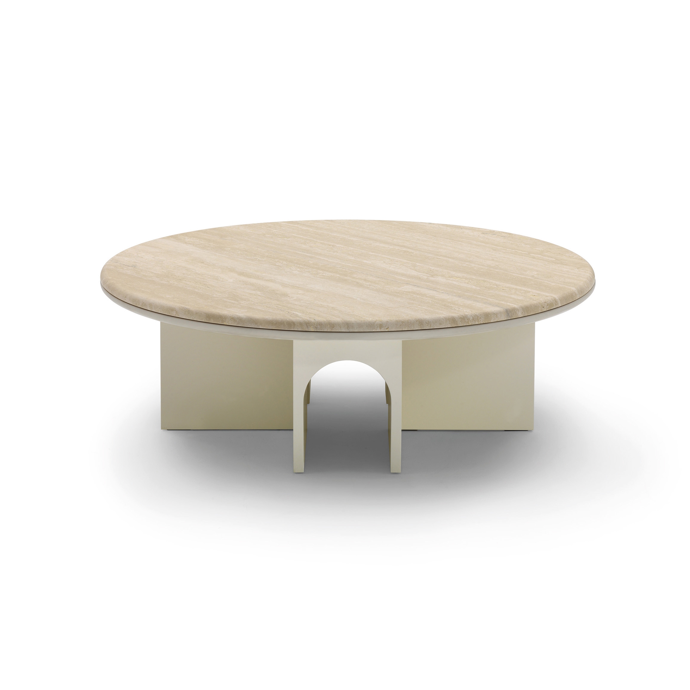 Arcolor Small Table 100 - Version with birch RAL 1013 lacquered Base and Travertino romano Top