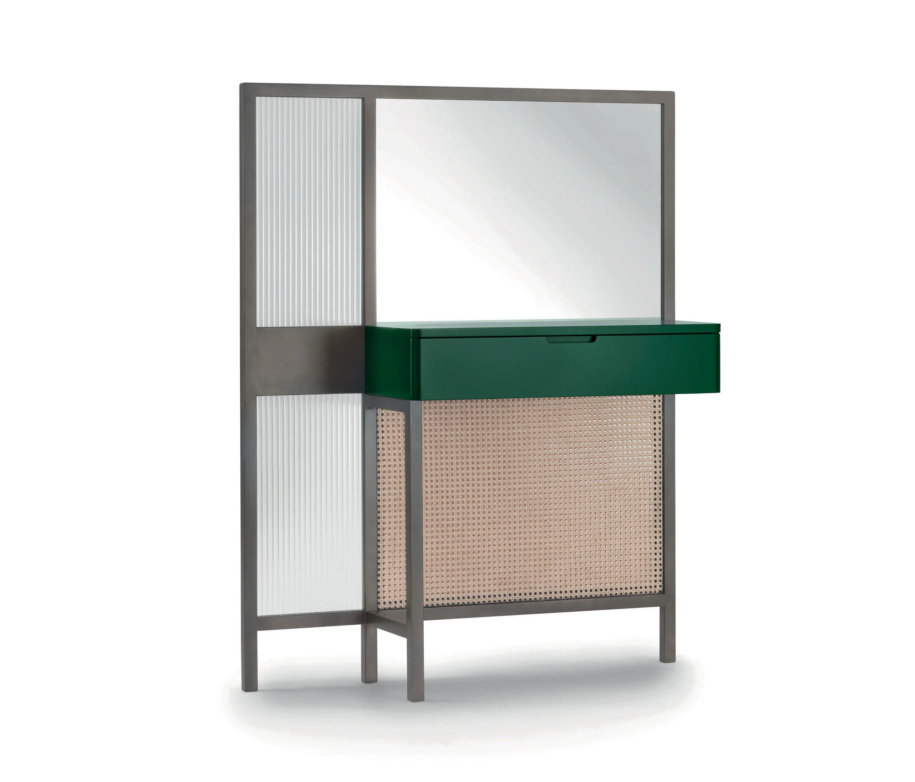 ARFLEX - Threshold Mirror Cabinet - Low Version with green lacquered drawer