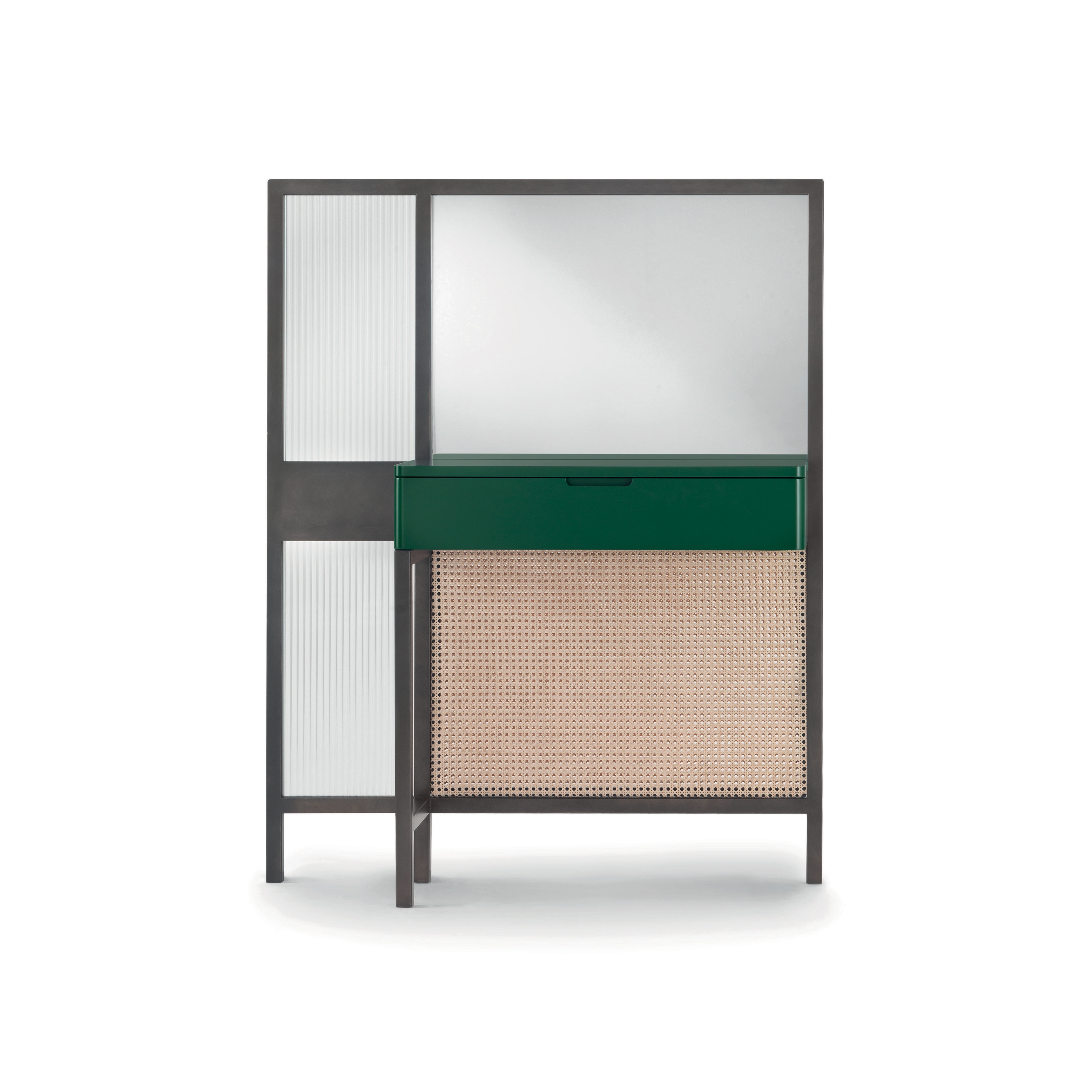 Threshold Mirror Cabinet - Low Version with green lacquered drawer