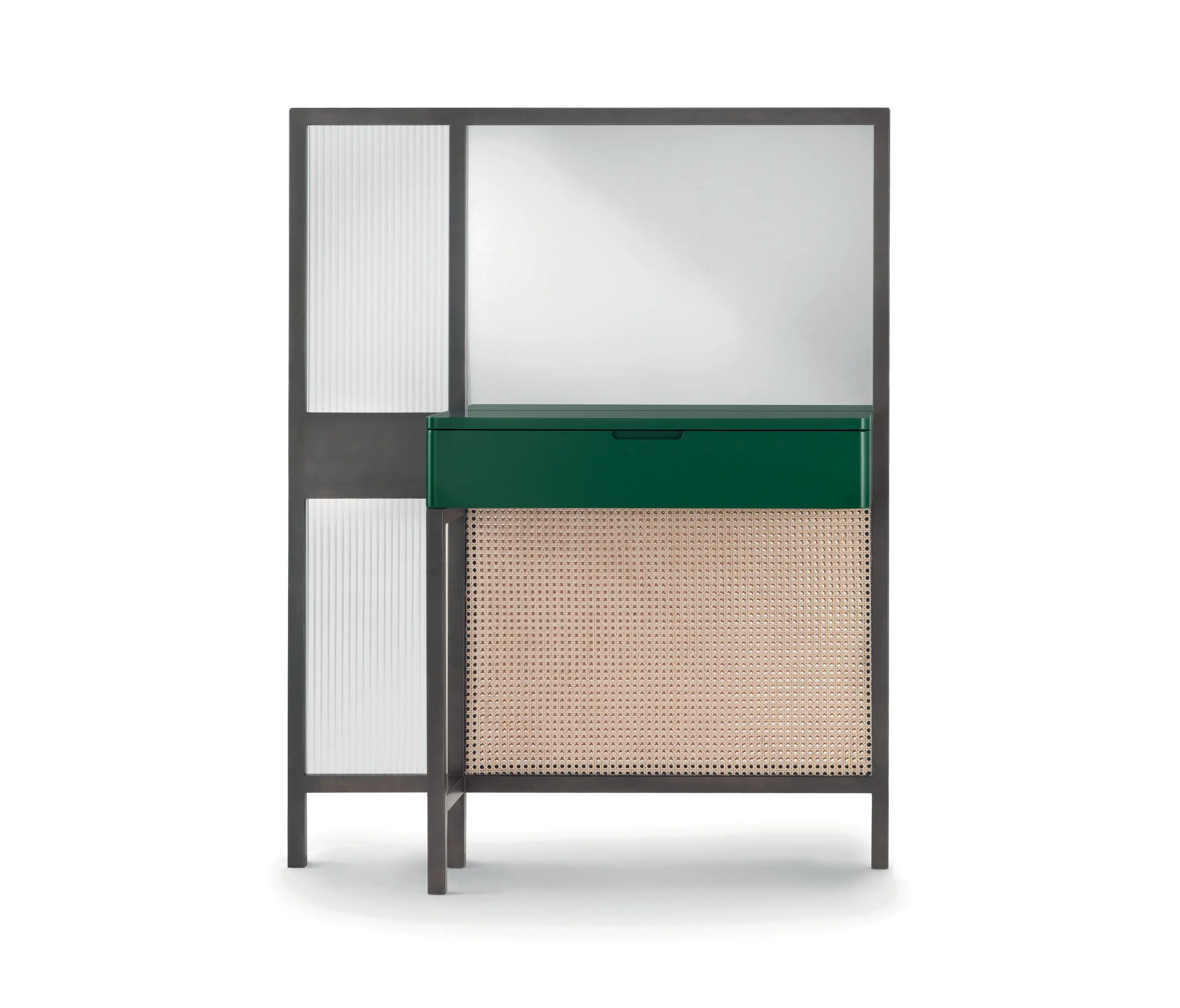 ARFLEX - Threshold Mirror Cabinet - Low Version with green lacquered drawer
