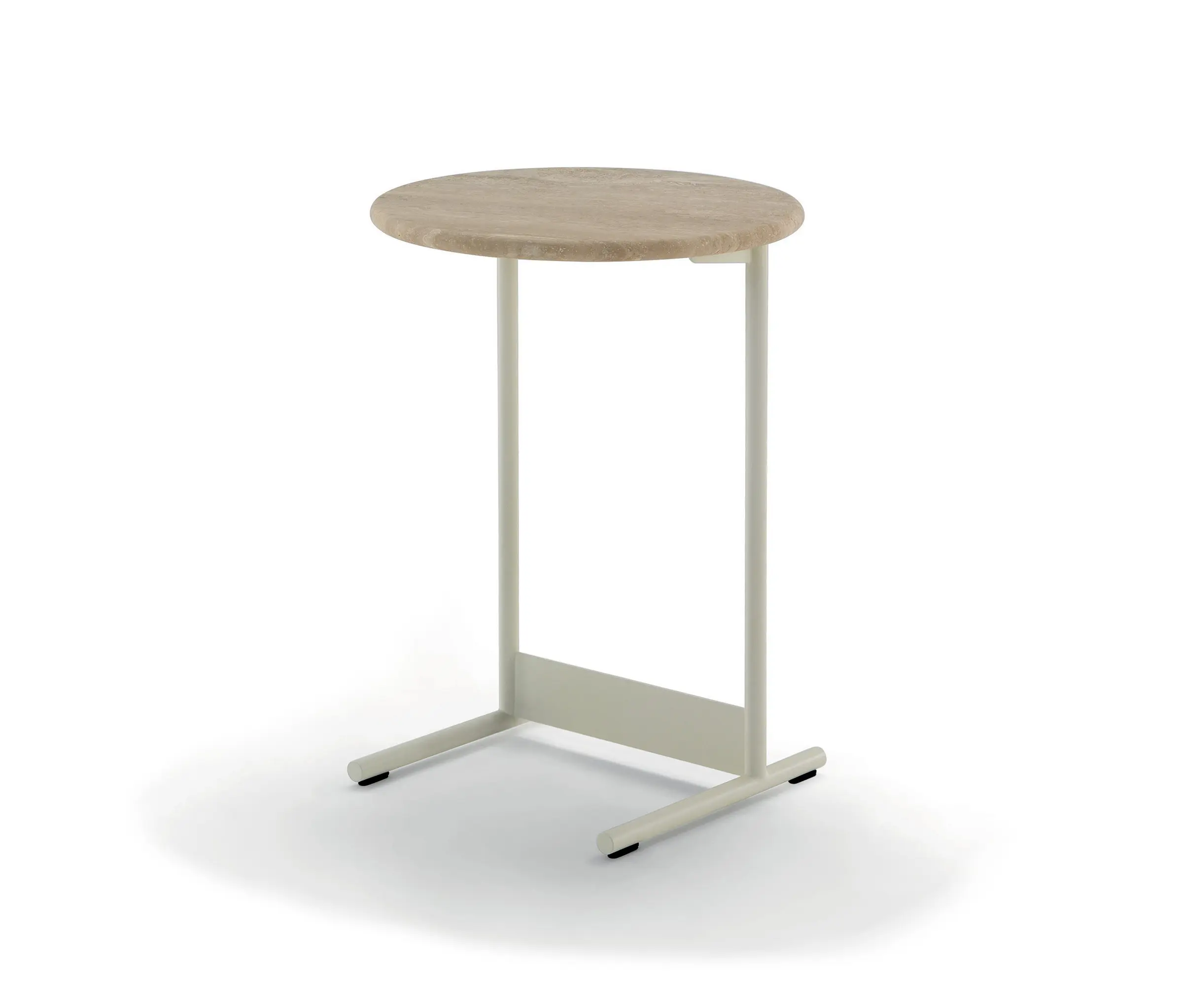 ARFLEX - Tokio Service ⌀ 40 - Version with Travertino romano Top and Birch RAL 1013 lacquered Structure