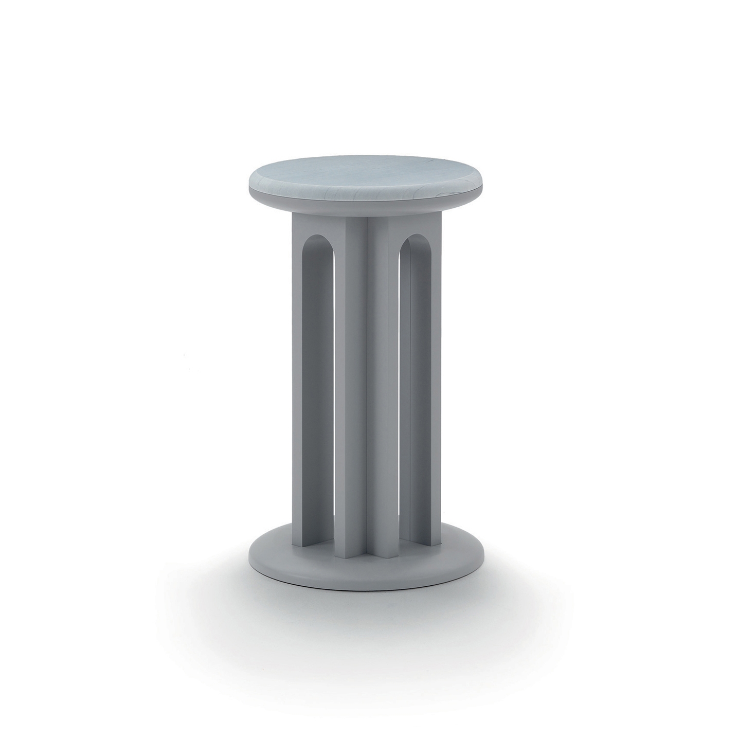 Arcolor Small Table 30 - Version with grey RAL 7036 lacquered Base and Bardiglio Marble Top
