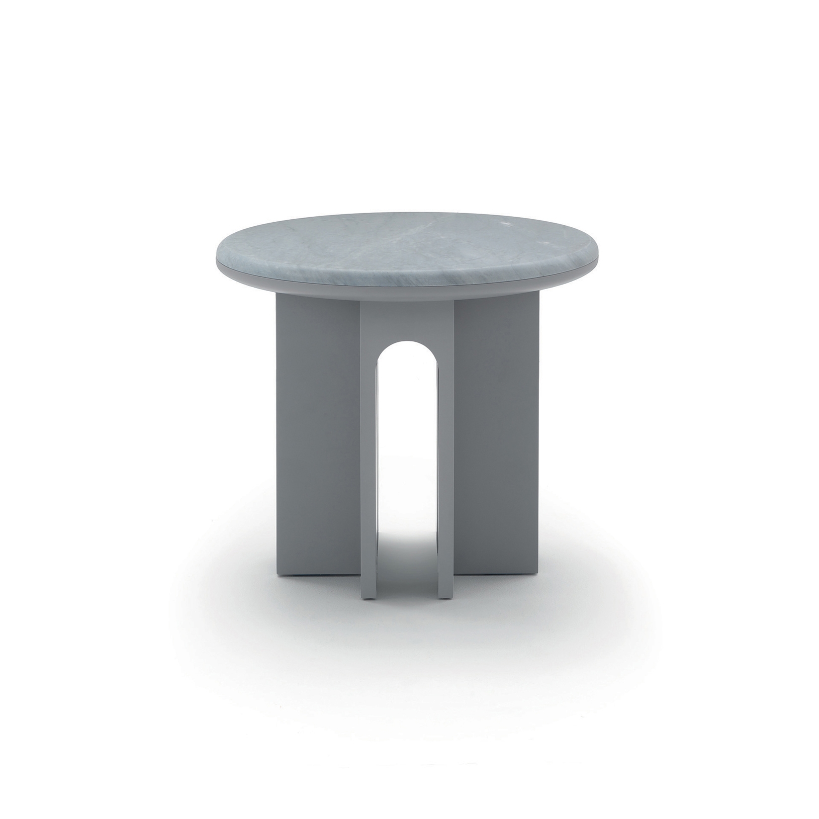 Arcolor Small Table 50 - Version with grey RAL 7036 lacquered Base and Bardiglio Marble Top