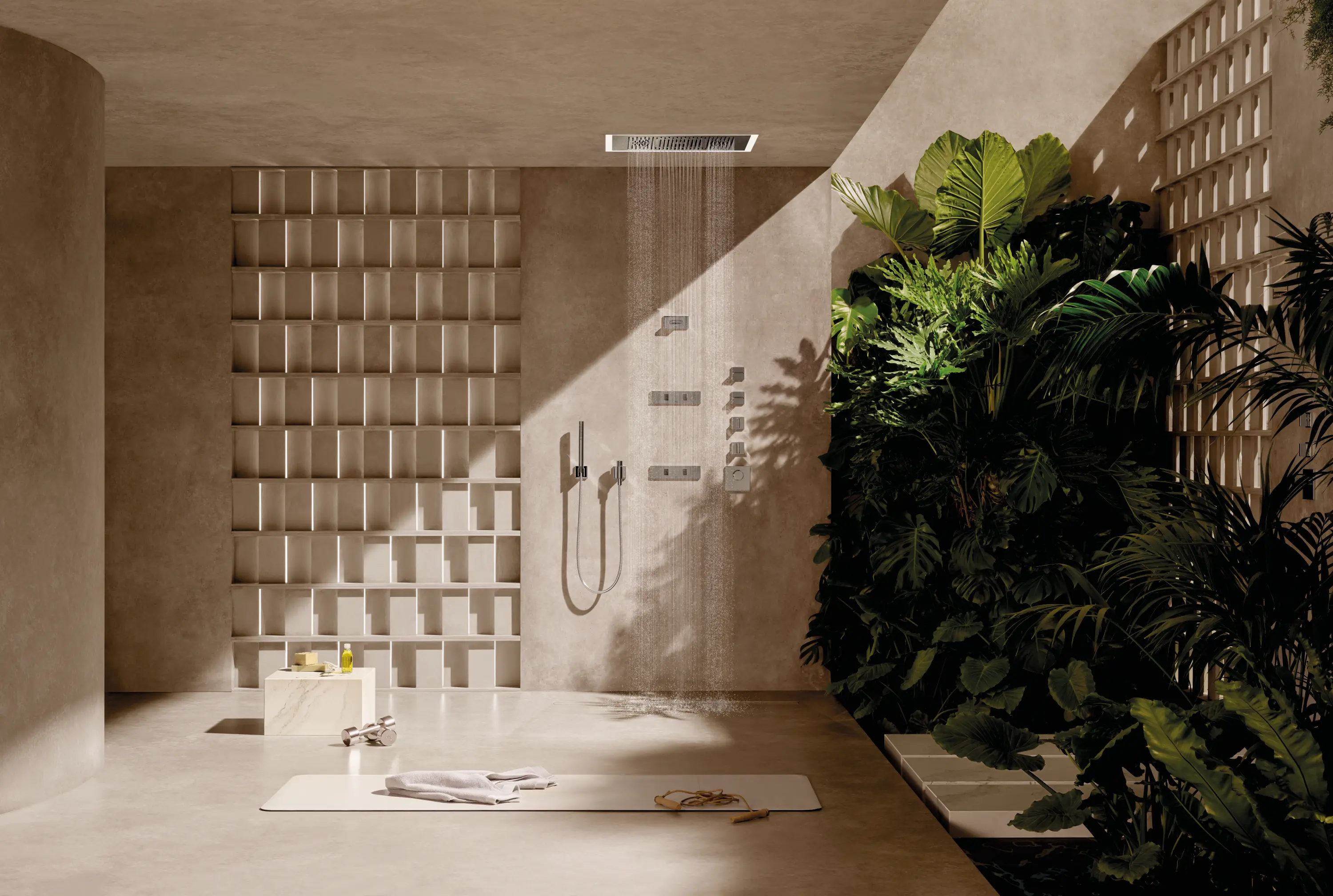 Dornbracht - GENÉRICOS - SERENITY SKY Panel de lluvia para montaje empotrado en techo con luz FlowReduce