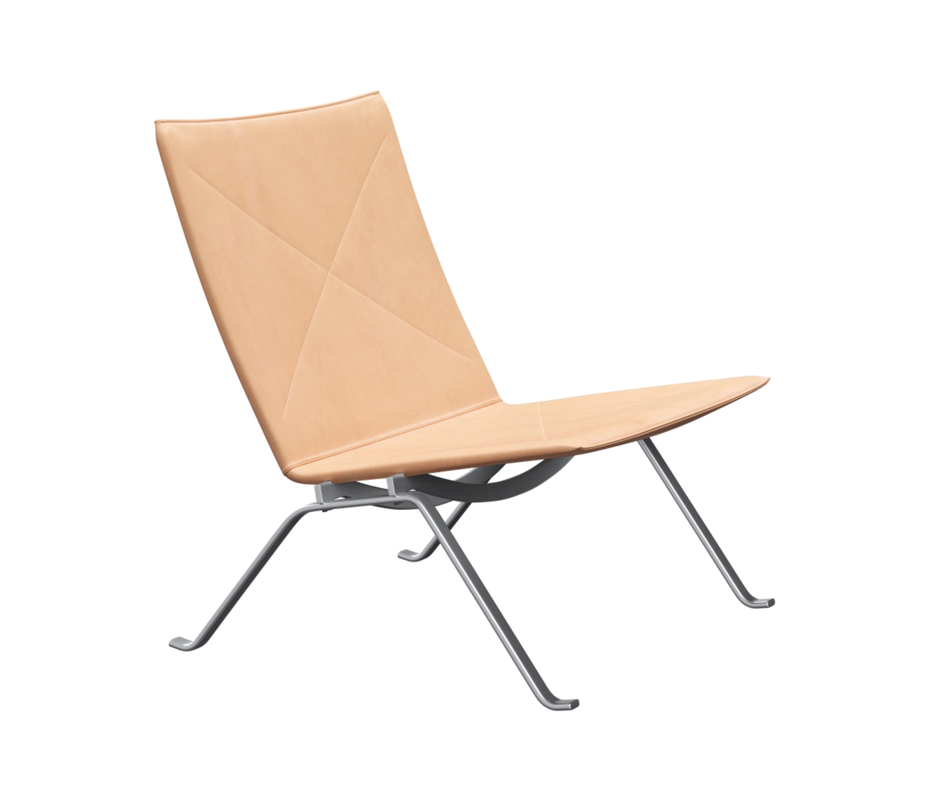 Display product PK22™ | Lounge chair | Leather | Satin brushed staineless spring steel base from manufacturer Fritz Hansen