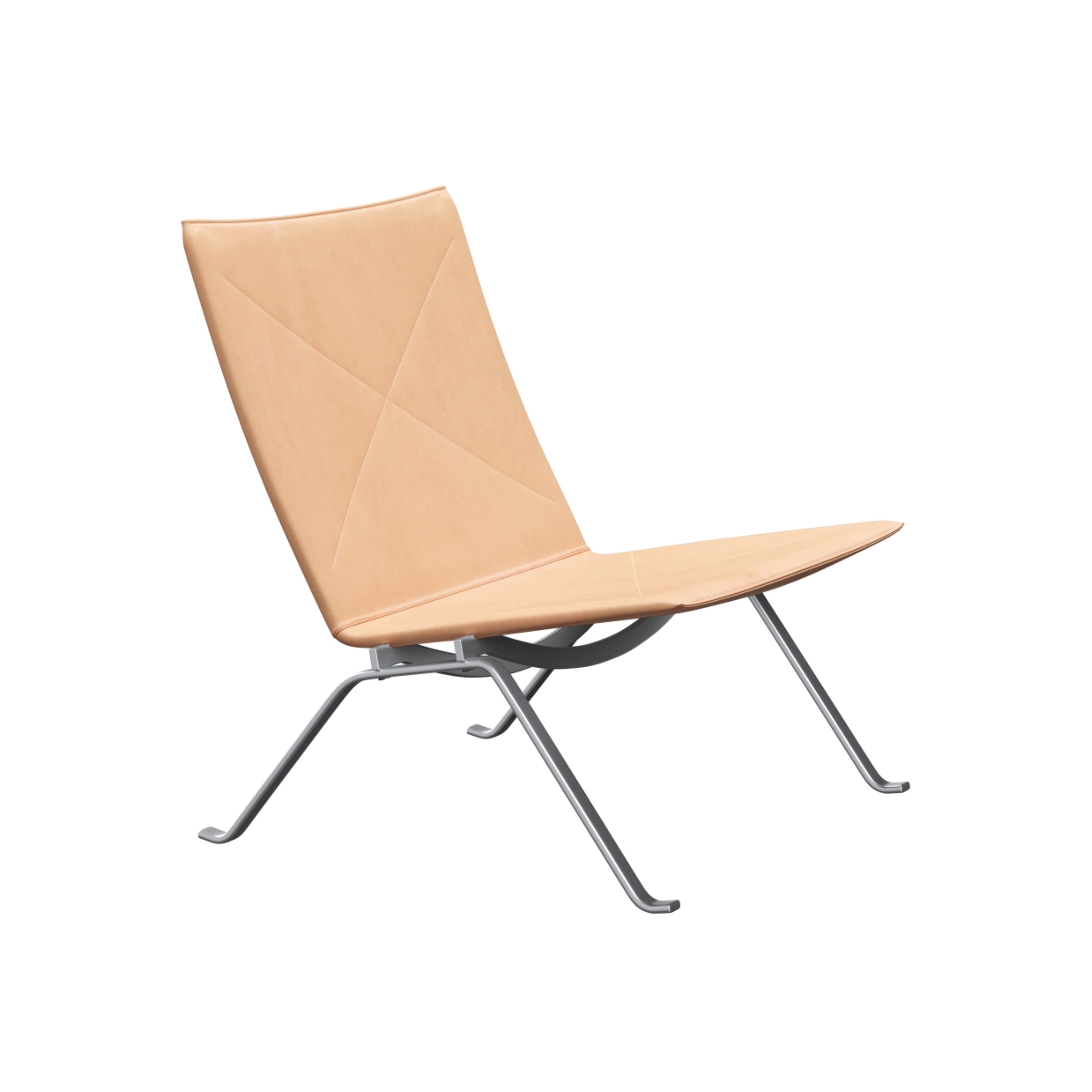 Display product PK22™ | Lounge chair | Leather | Satin brushed staineless spring steel base from manufacturer Fritz Hansen