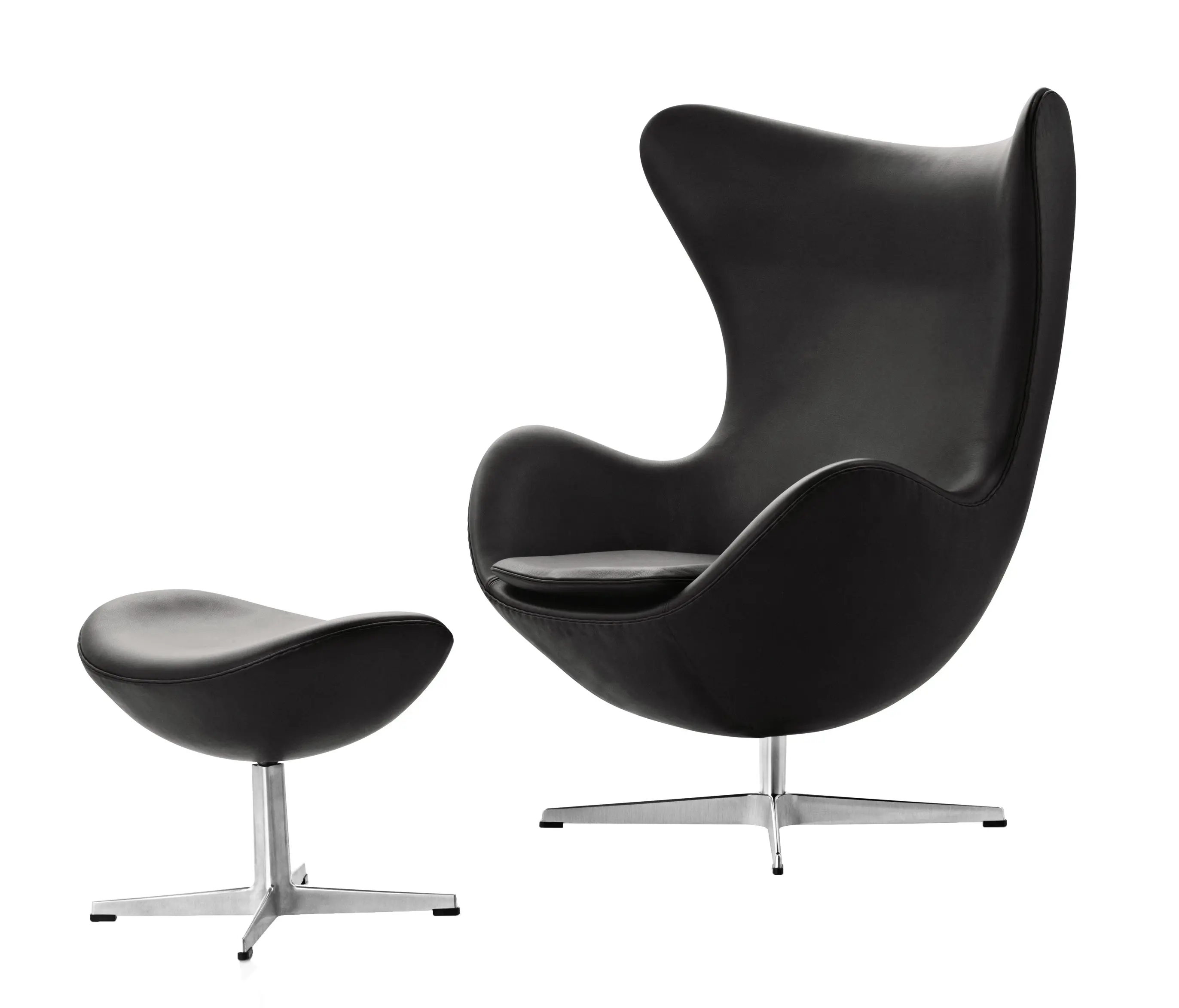 Fritz Hansen - Egg™ Lounge chair | 3316 | Walnut leather | Polished aluminum base + Footstool | 3127 | Walnut leather | Polished aluminum base