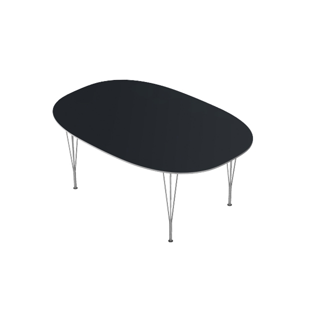 Display product Superellipse™ | Dining table | B613 | Black laminate | Chrome span legs from manufacturer Fritz Hansen