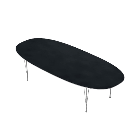 Display product Superellipse™ | Dining table | B617 | Black laminate | Chrome span legs from manufacturer Fritz Hansen