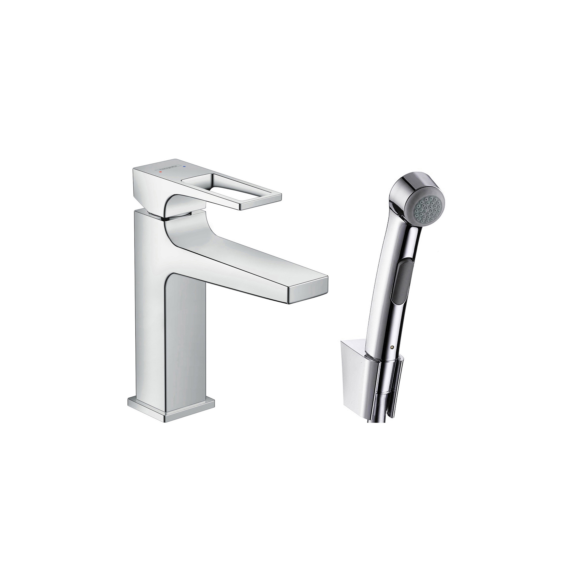 Mostrar el producto hansgrohe Metropol Mezclador monomando de lavabo con teleducha de bidé con manecilla Loop y vaciador Push-Open del fabricante Hansgrohe