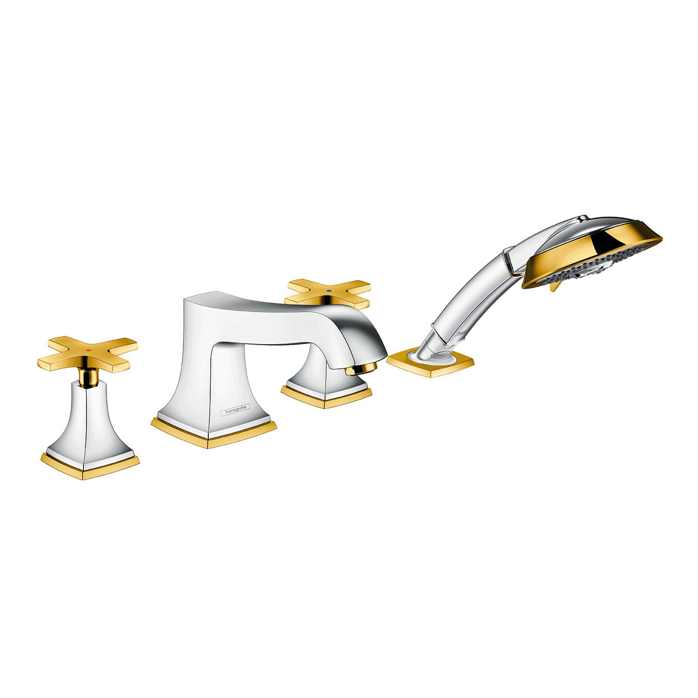 hansgrohe Metropol Classic 4-hole rim mounted bath mixer with cross handle