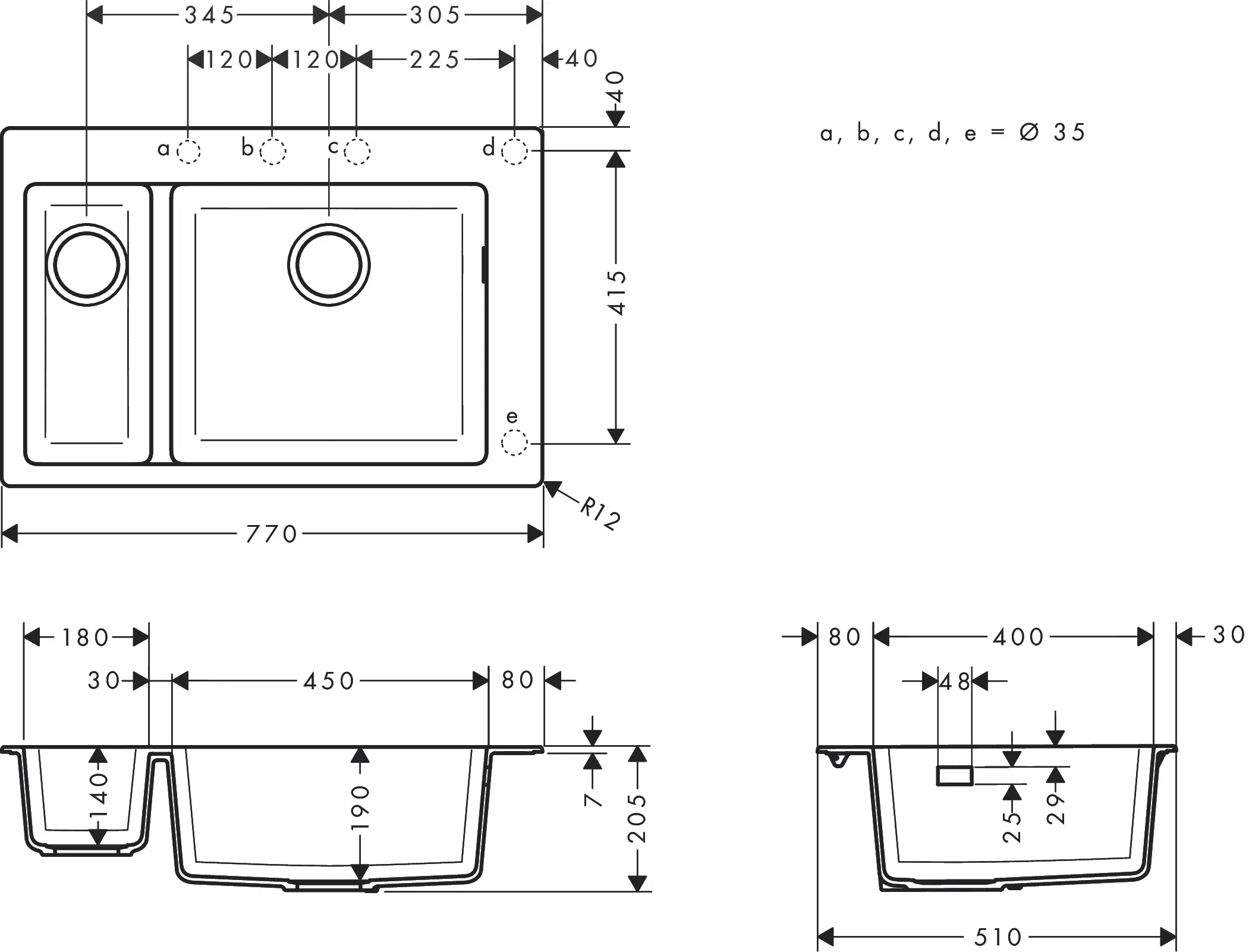 Hansgrohe - S51 S510-F635 Lavello ad incasso 180/450