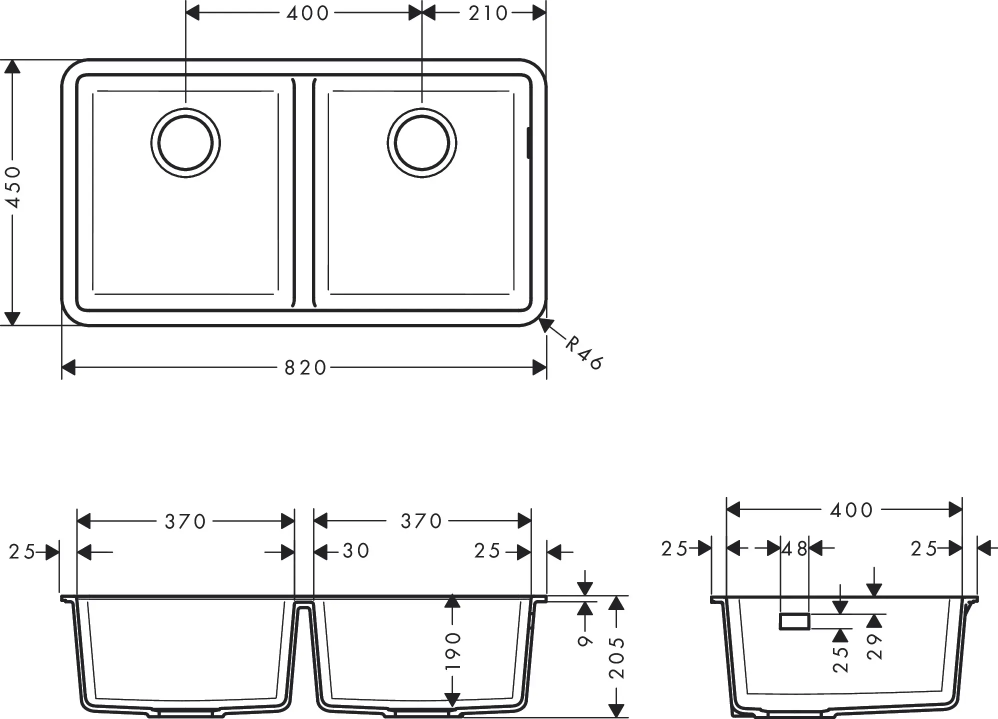 Hansgrohe - S51 S510-U770 Lavello sottopiano 370/370