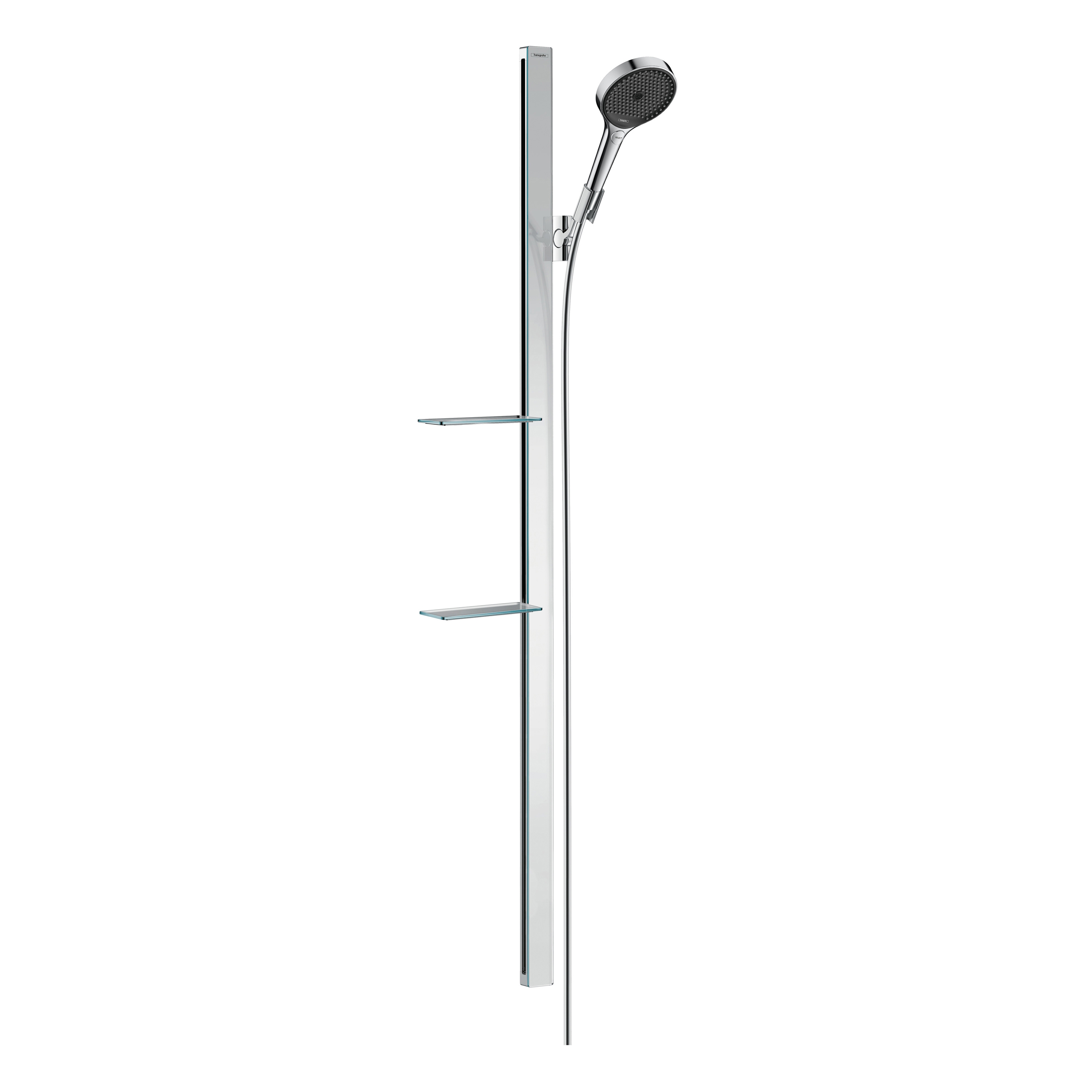 Display product Rainfinity Shower set 130 3jet EcoSmart with shower bar 150 cm and shelves from manufacturer Hansgrohe