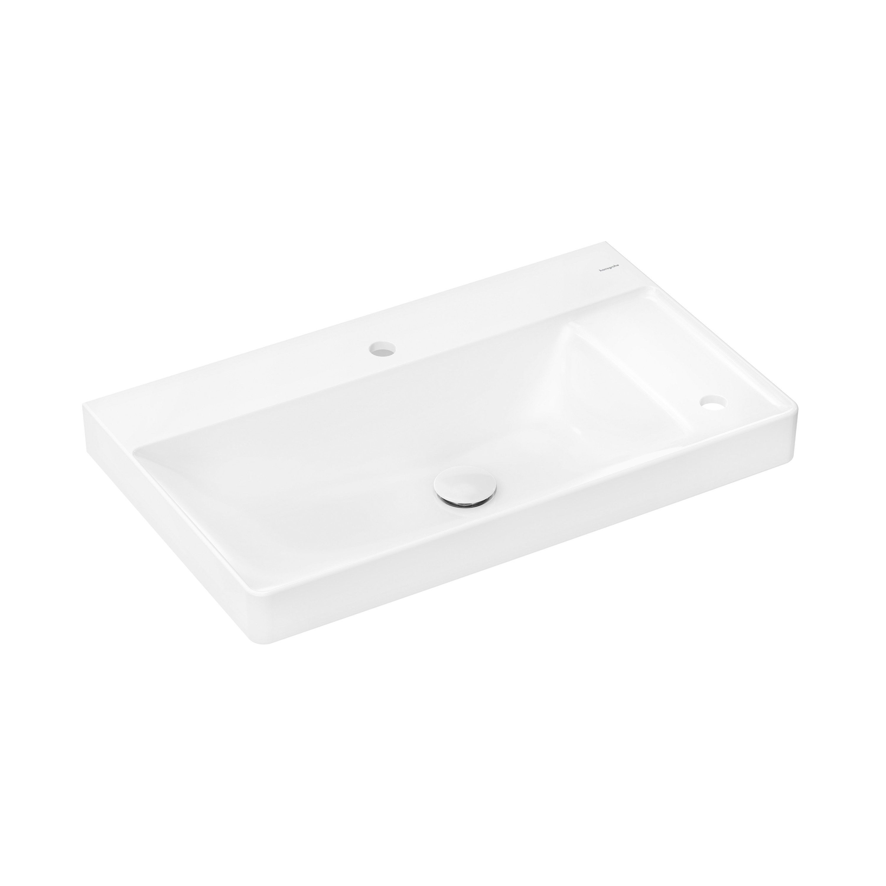 Display product Xelu Q Wash basin with shelf right 800/480 with 2 tap holes without overflow, SmartClean from manufacturer Hansgrohe