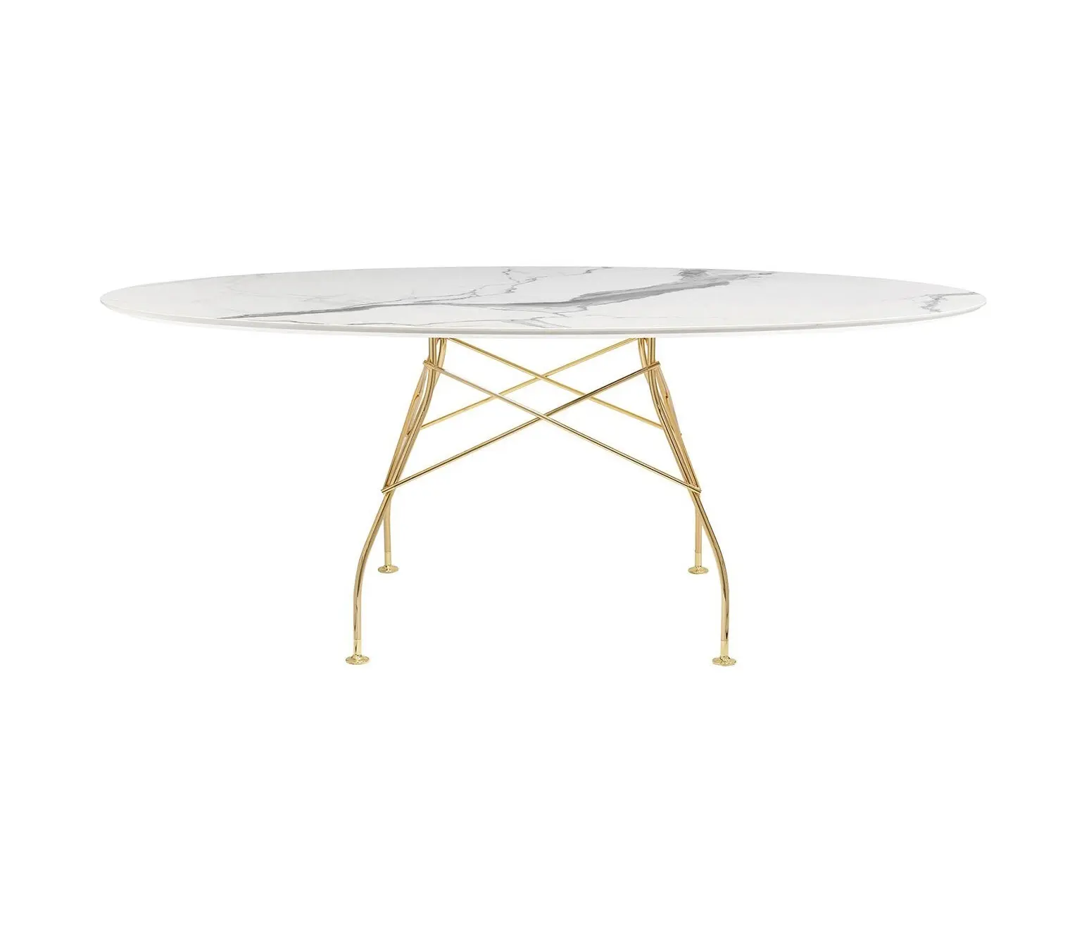 Kartell - Glossy Marble Oval Bianco Structure: Gold Chrome Steel