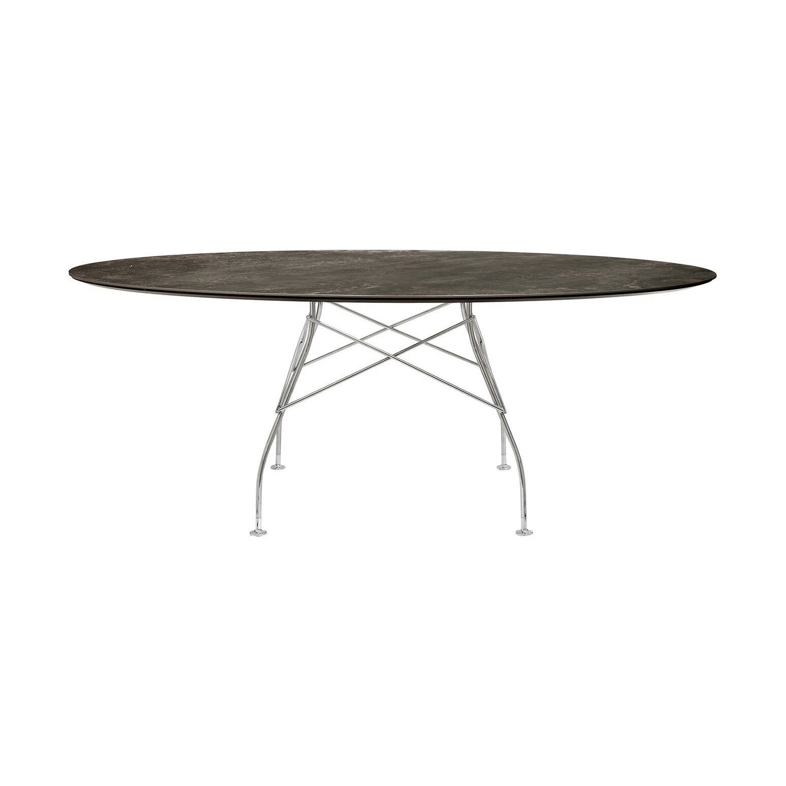 Glossy Marble Oval Aged Bronze Structure: Chrome Steel