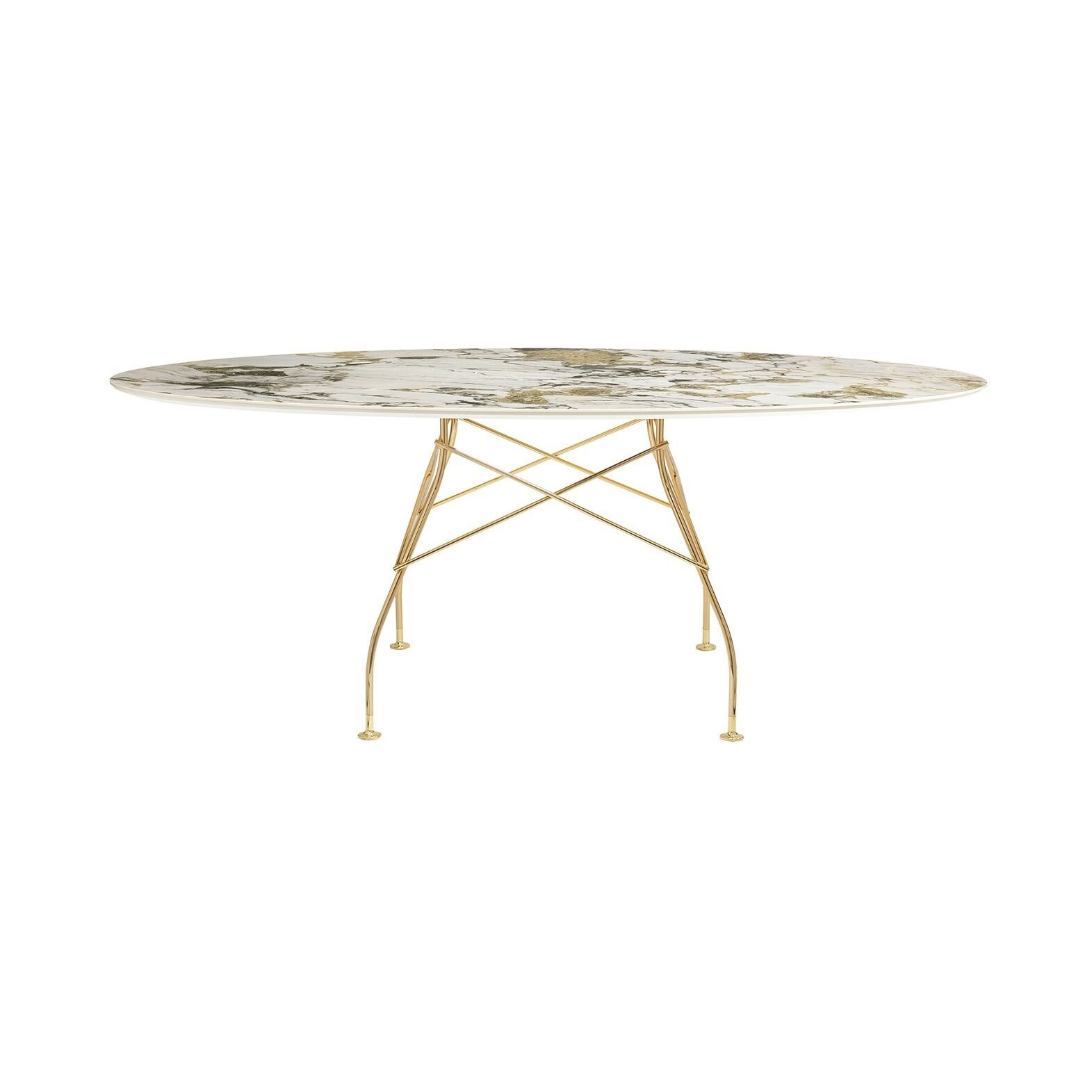 Glossy Marble Oval Symphonie Structure: Gold Chrome Steel