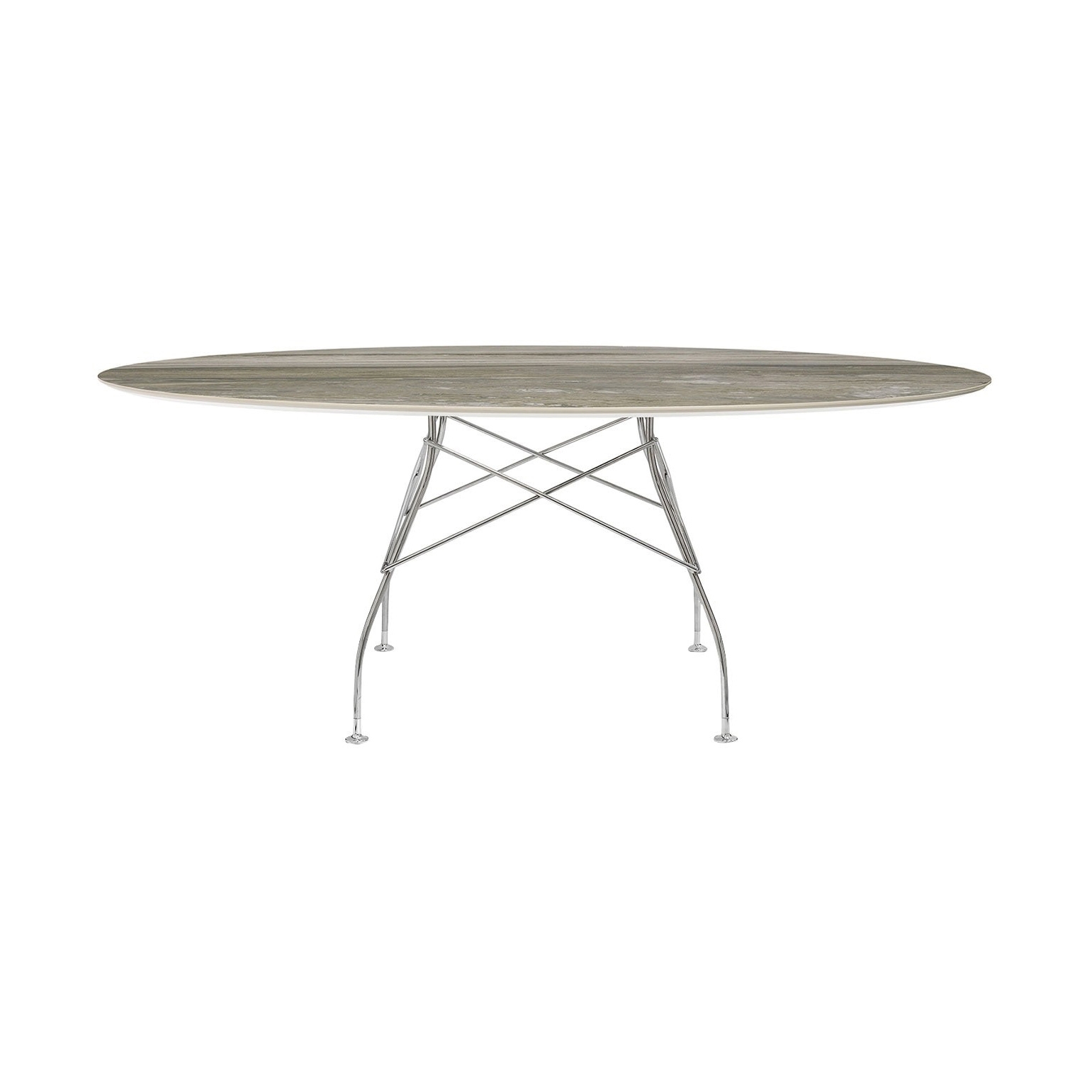 Glossy Marble Oval Tropical Grey Structure: Chrome Steel