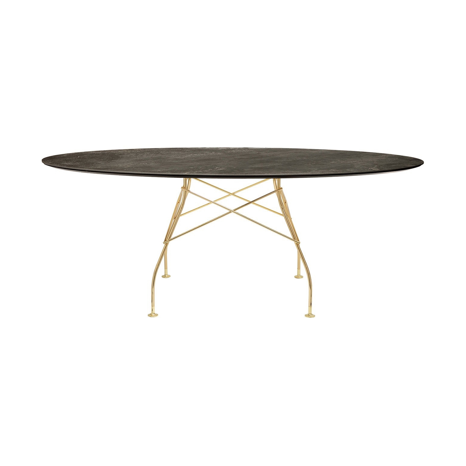 Glossy Marble Oval Aged Bronze Structure: Gold Chrome Steel