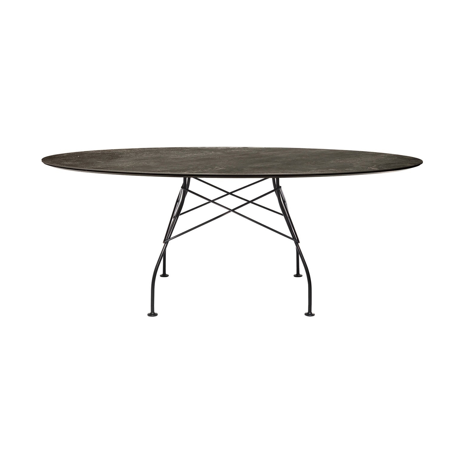 Glossy Marble Oval Aged Bronze Structure: Matt Black Painteed Steel
