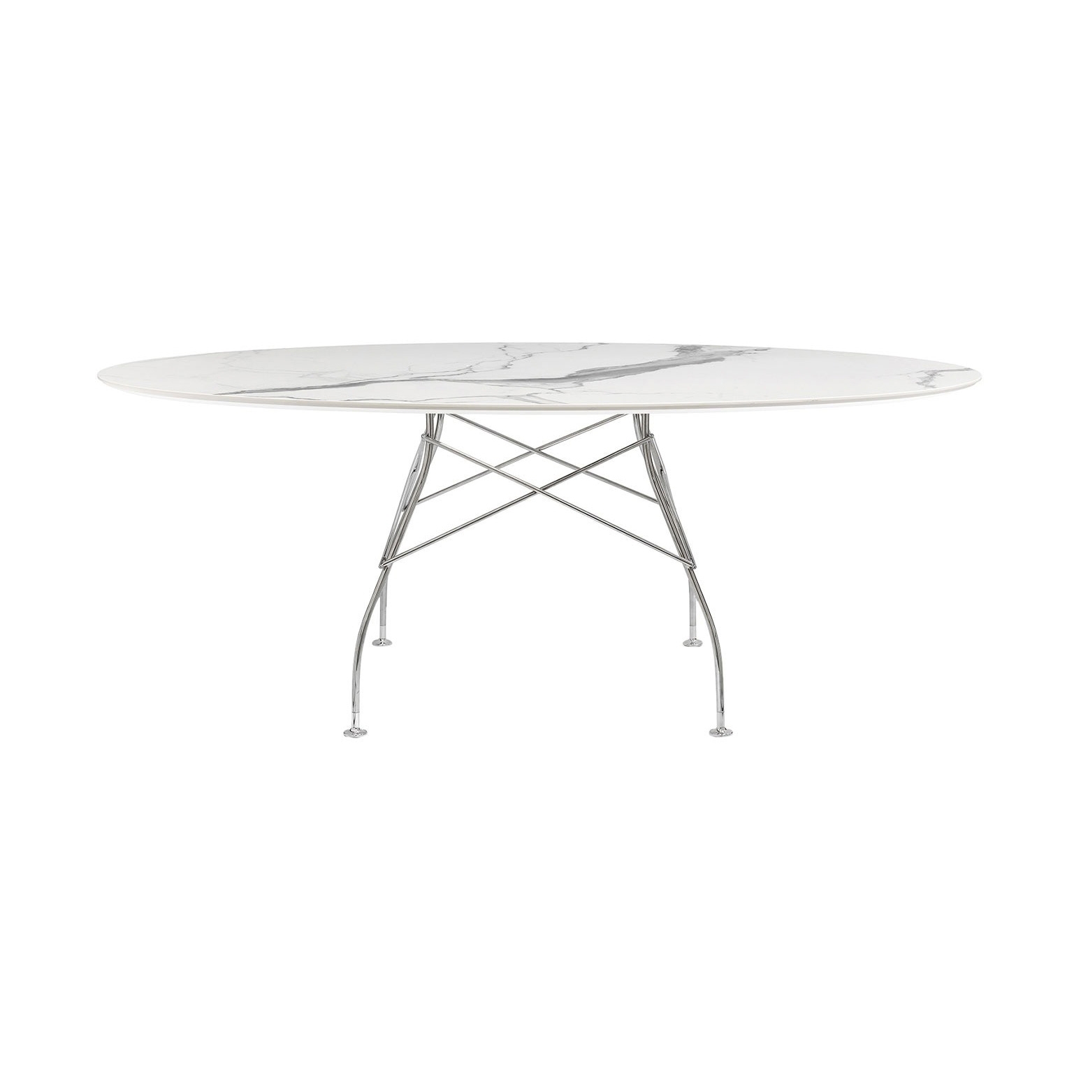 Glossy Marble Oval Bianco Structure: Chrome Steel