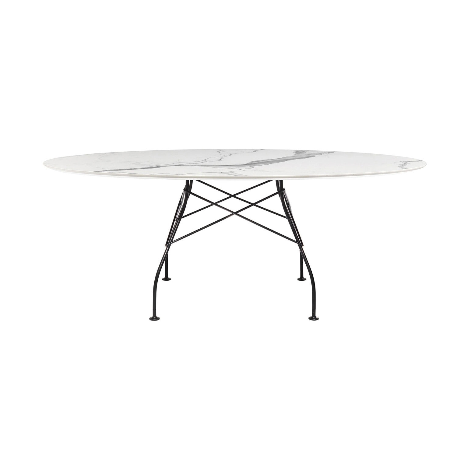 Glossy Marble Oval Bianco Structure: Matt Black Painteed Steel