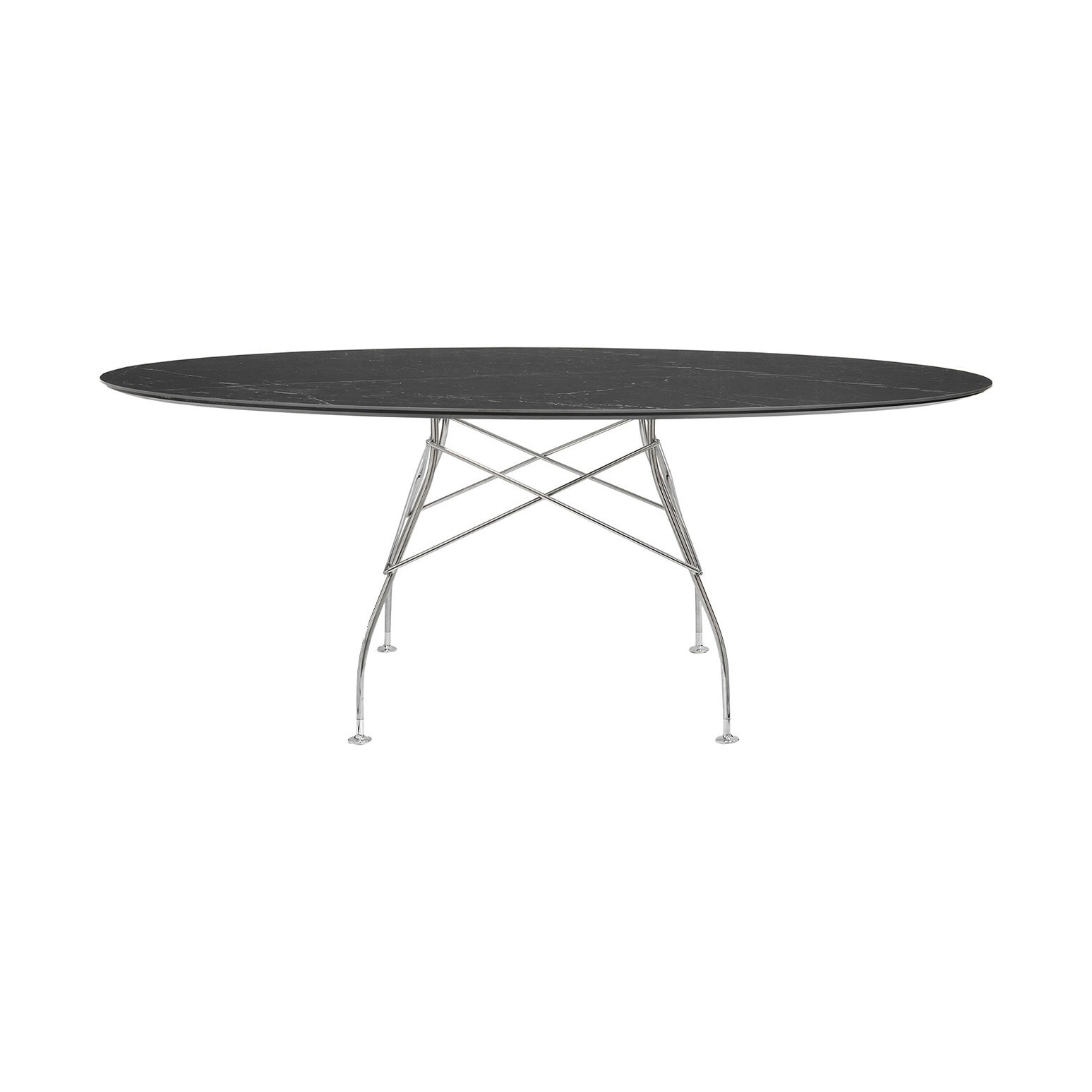 Glossy Marble Oval Black Structure: Chrome Steel