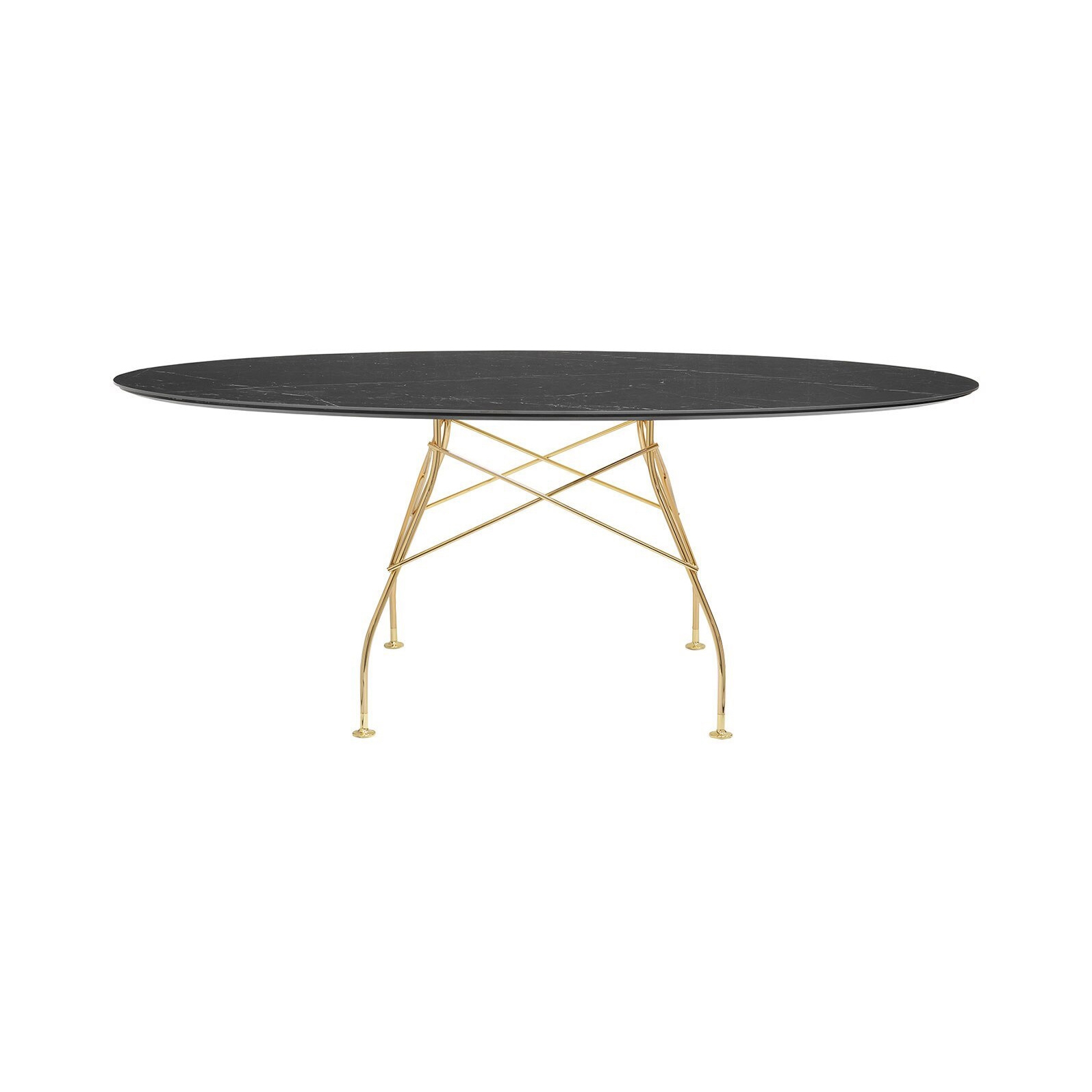 Glossy Marble Oval Black Structure: Gold Chrome Steel