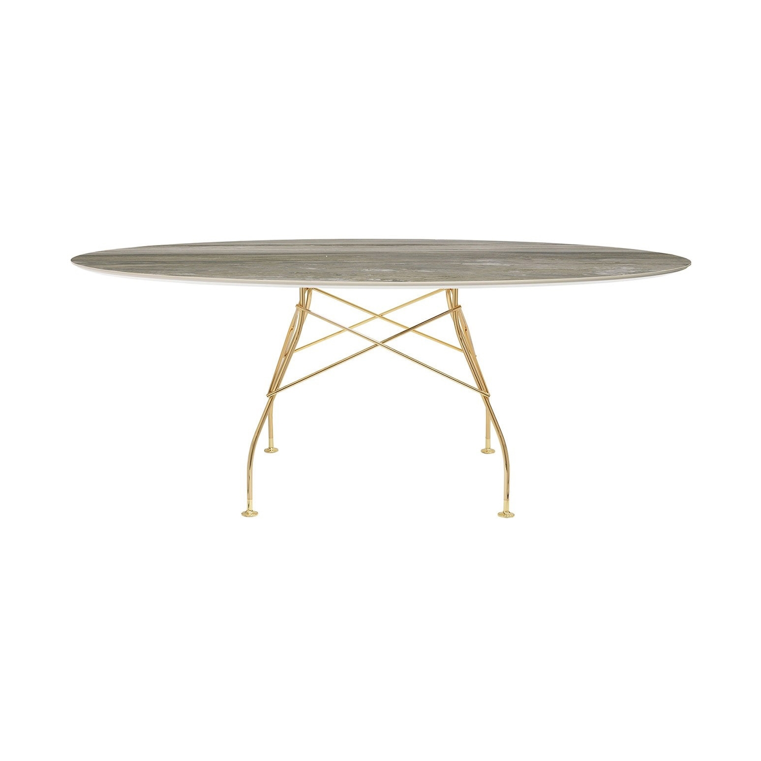 Glossy Marble Oval Tropical Grey Structure: Gold Chrome Steel