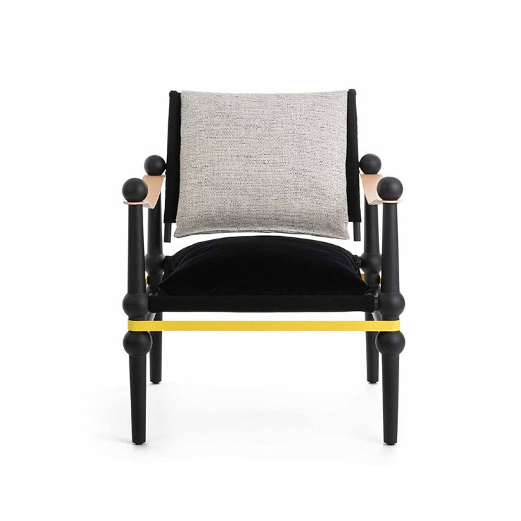 Twain | Low chair with arms - Black Beech - Black & White