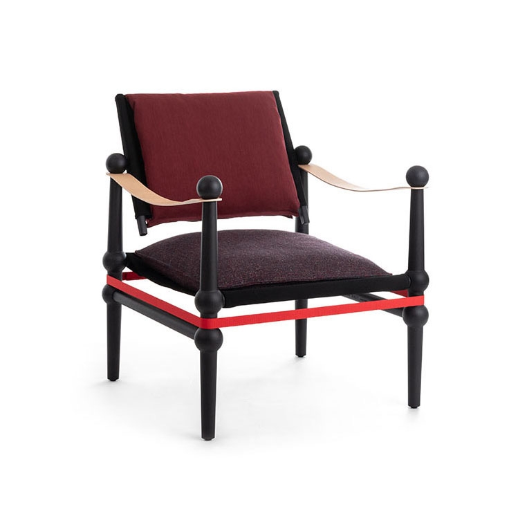 Twain | Low chair with arms - Black Beech - Bordeaux