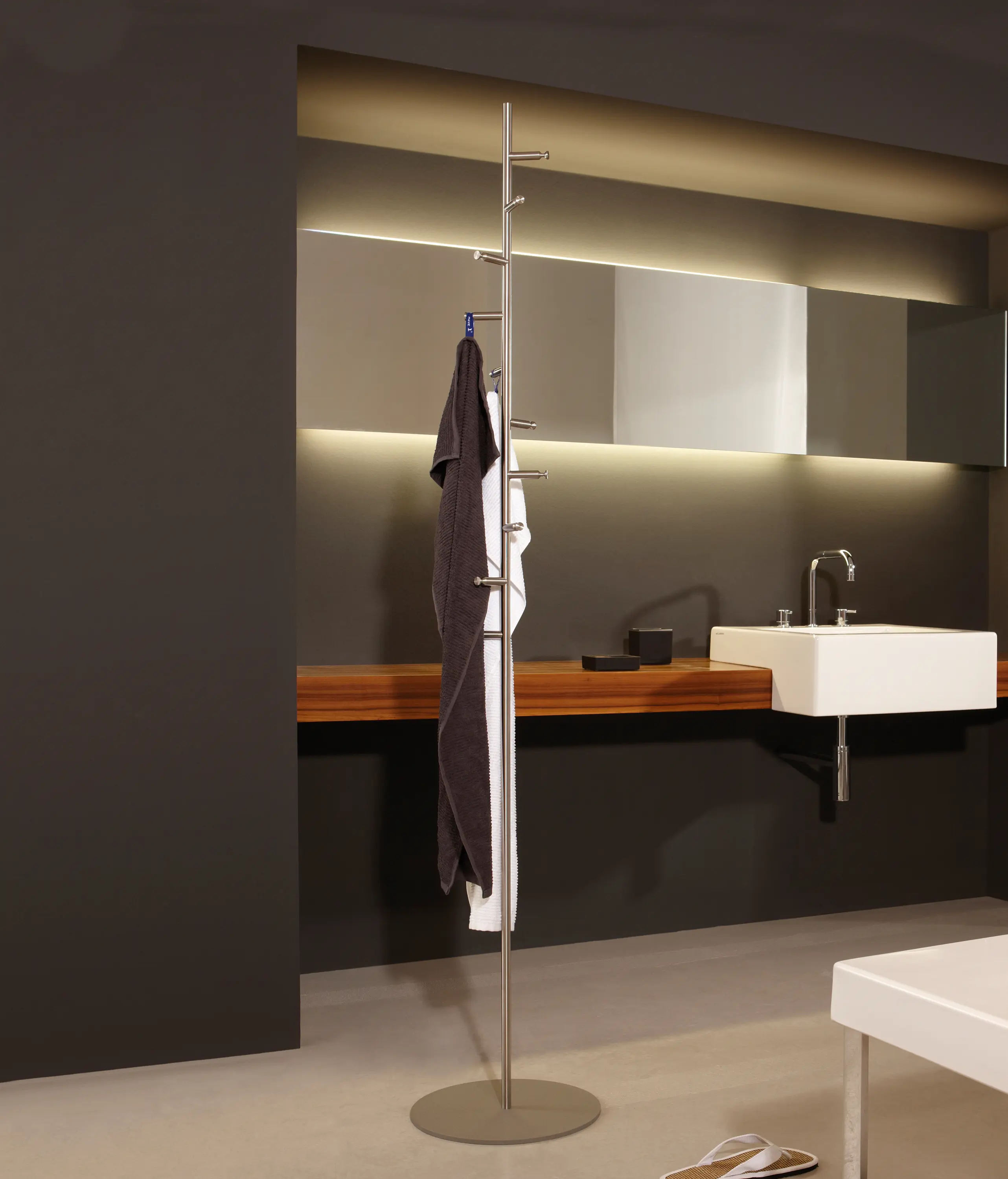 PHOS Design - Standing coat rack with 10 Flow coat hooks and base plate in gray