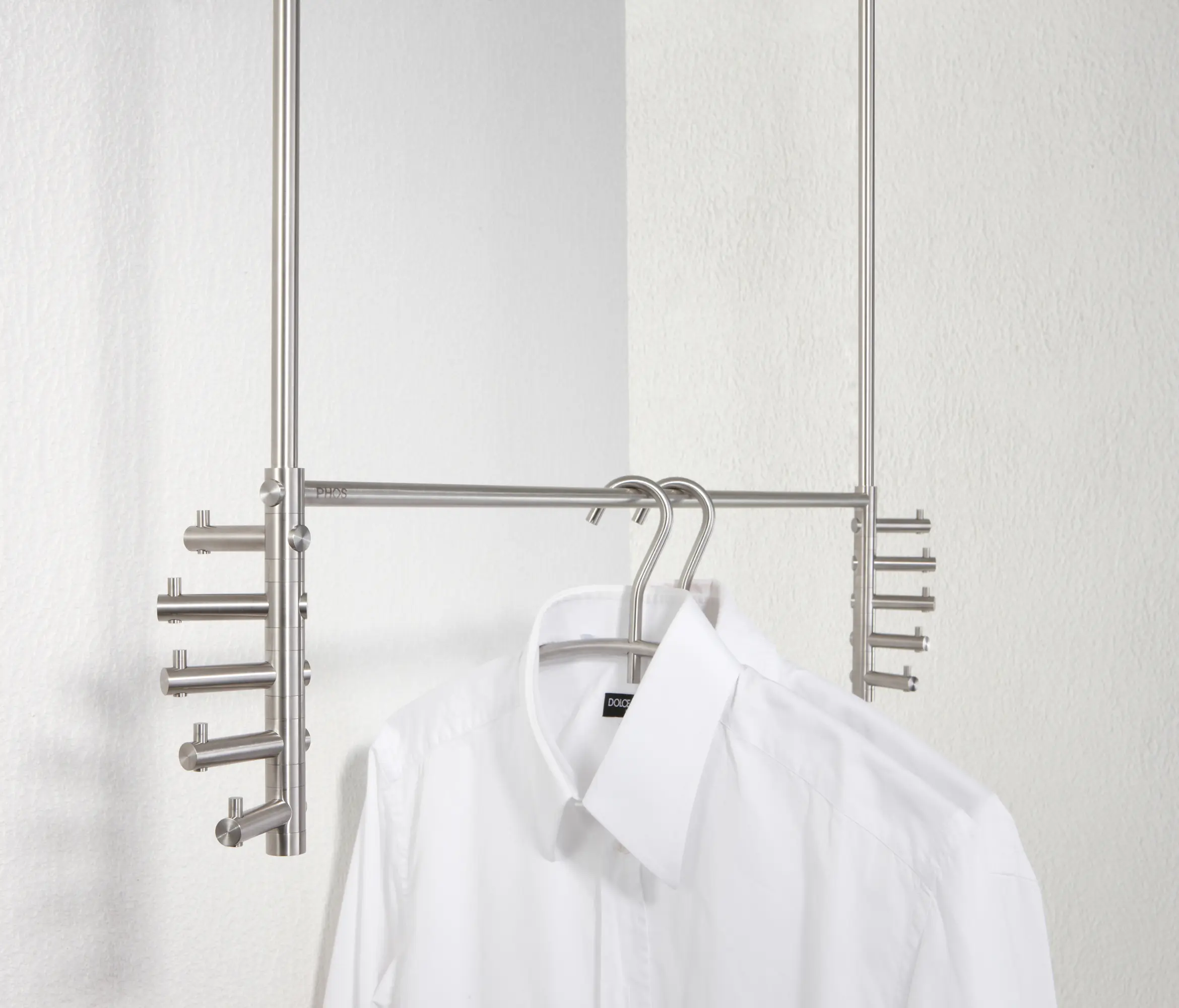 PHOS Design - Hanging coat rack with clothes rail, 10 swivel hooks