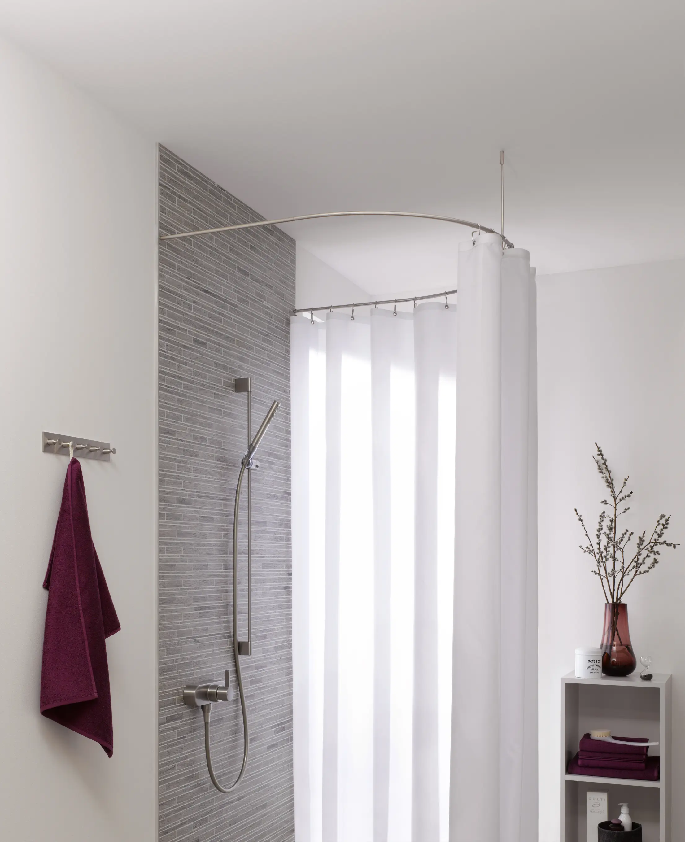 Asta Per Tenda Doccia Ad L – Acciaio Inox 150x70 Cm – Con Supporto A Soffitto Regolabile – Finitura Nera – Naiture