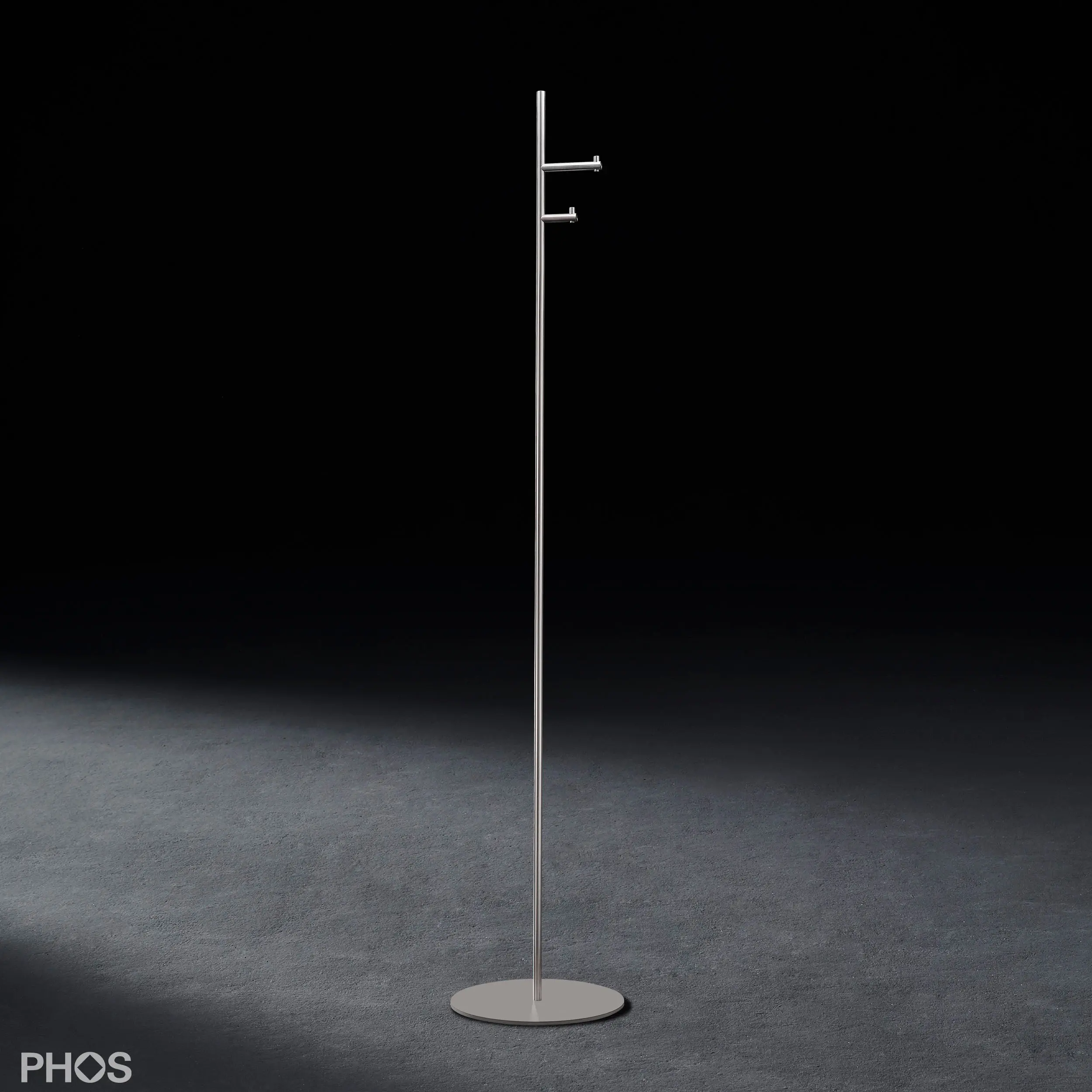 PHOS Design - Standing coat rack with 2 hooks, base plate in gray