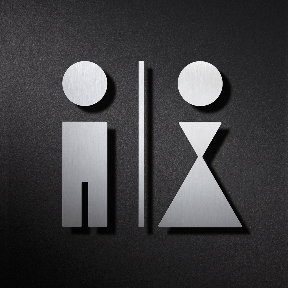 Display product WC pictograms men, women with dividing line from manufacturer PHOS Design