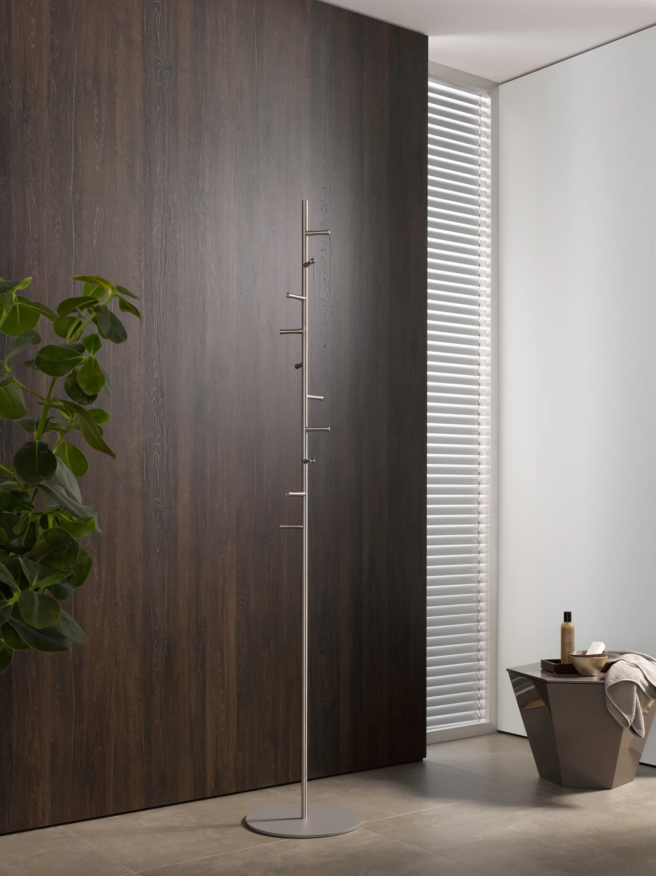 PHOS Design - Standing coat rack with 10 Flow coat hooks and base plate in gray