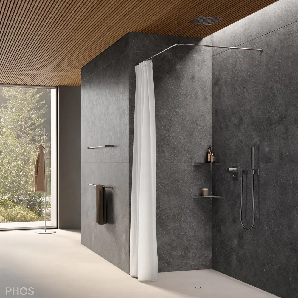 PHOS Design - Wall-mounted shower curtain rails L-shape