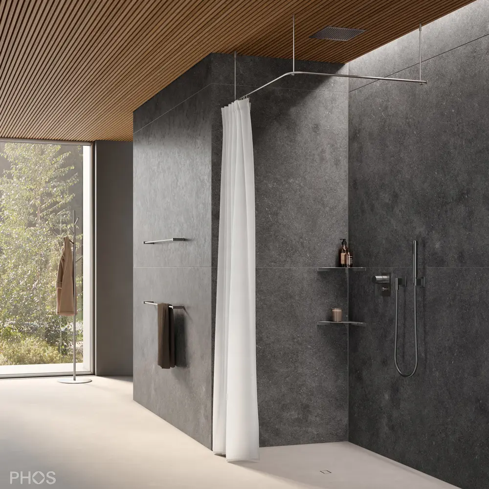 PHOS Design - Free-hanging shower curtain rails L-shape (ceiling mounting)