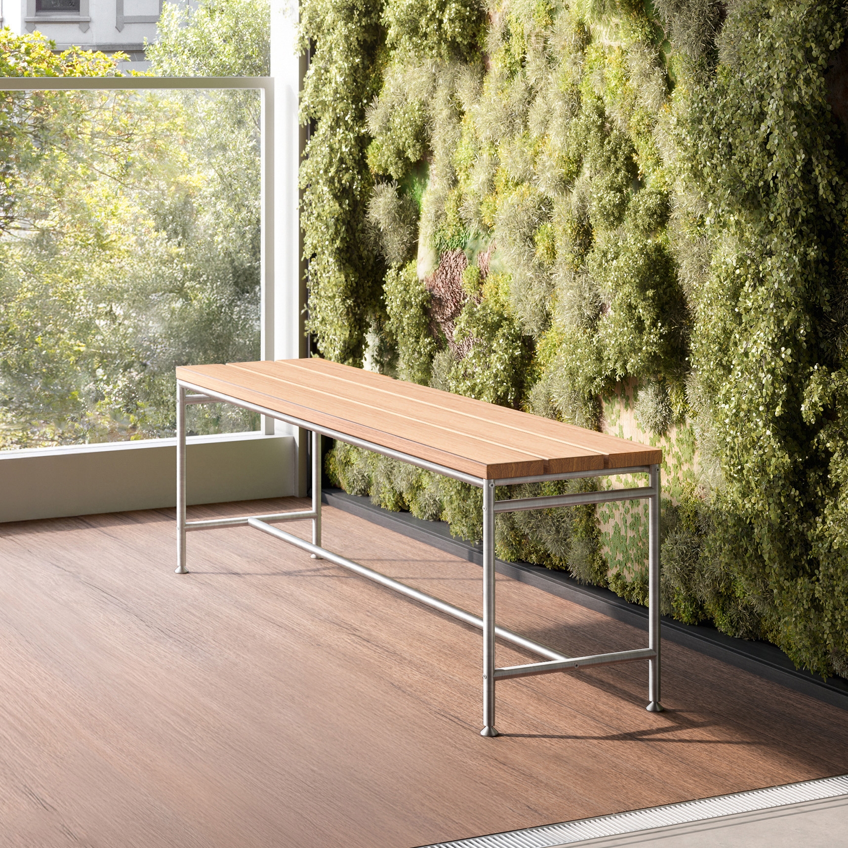 Produkt Sitzbank aus Edelstahl & Teak des Herstellers PHOS Design anzeigen