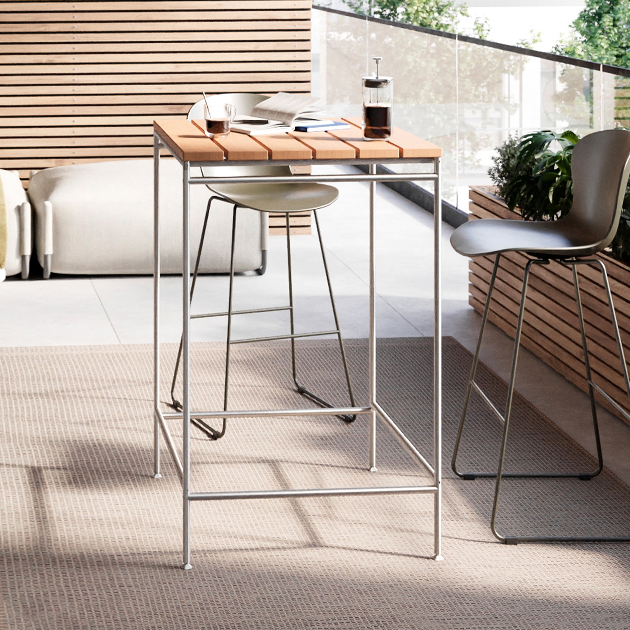 Display product Stainless steel & teak bar table from manufacturer PHOS Design