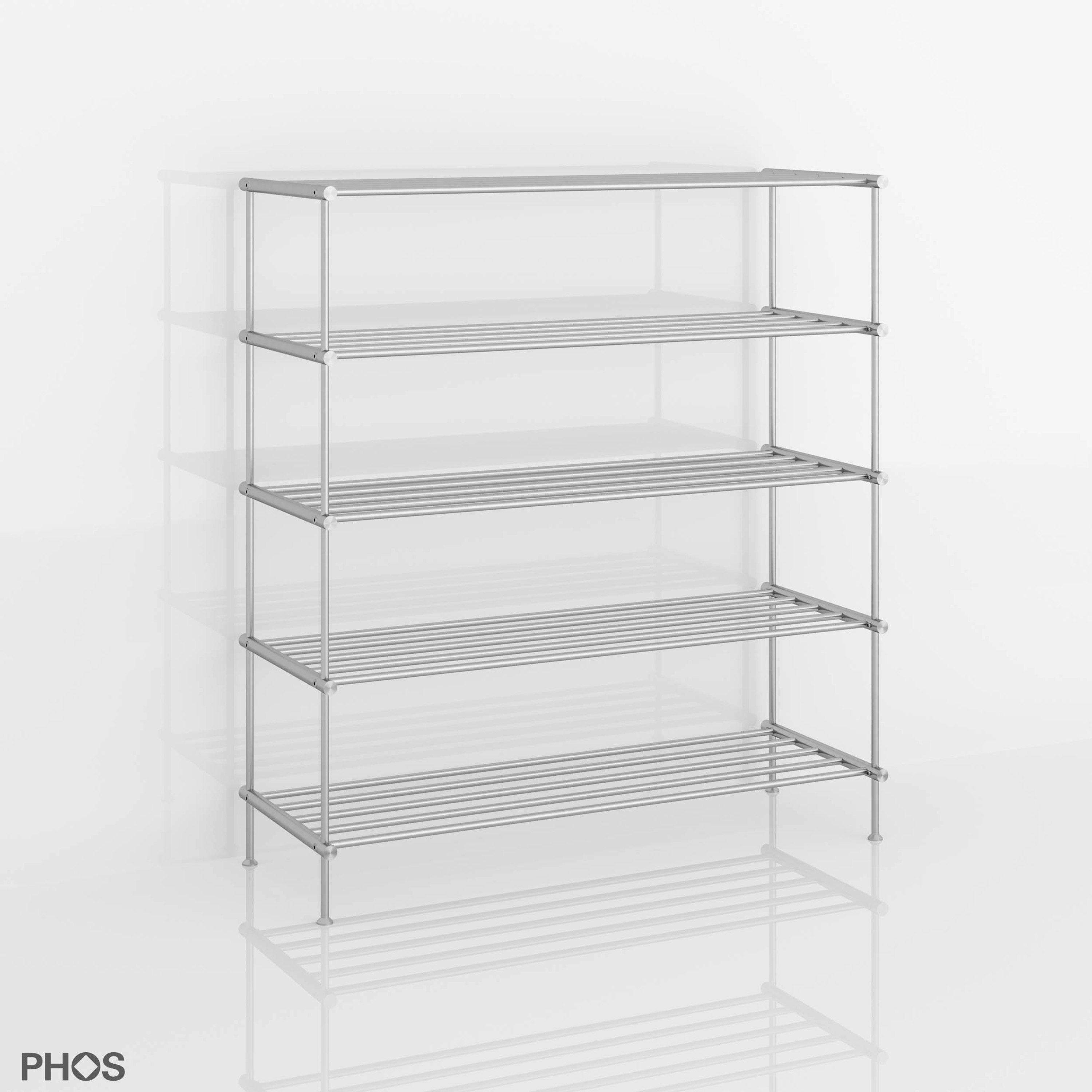 Afficher le produit Etagère de salle de bain indépendante en acier inoxydable - 80 cm de large, 90 cm de haut, 5 niveaux, de haute qualité & intemporelle du fabricant PHOS Design