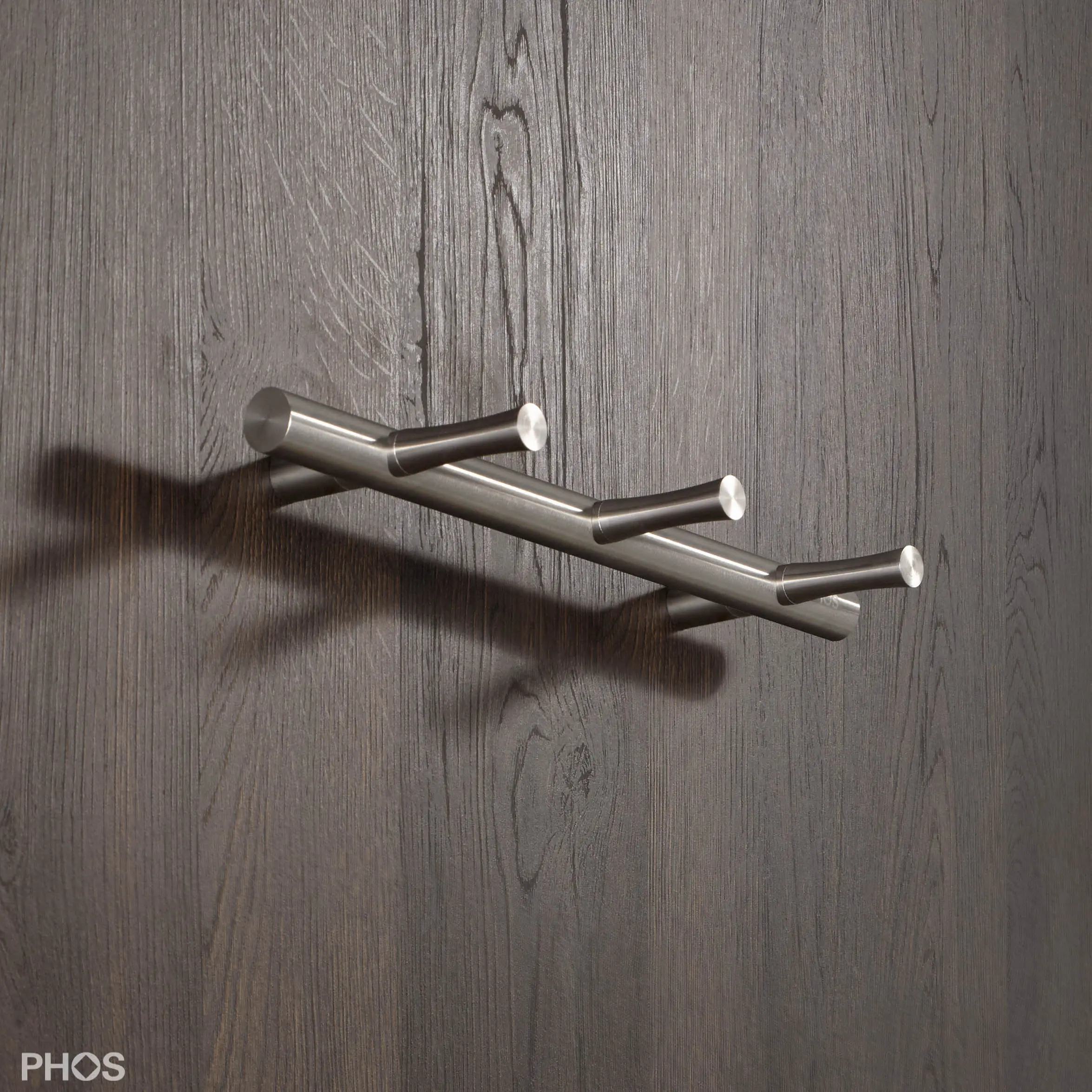 PHOS Design - Towel rail, plain, round bar with 3 flow hooks