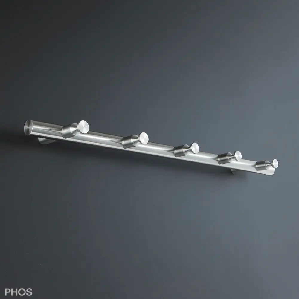 PHOS Design - Gancio per asciugamani, semplice, barra rotonda con 5 ganci