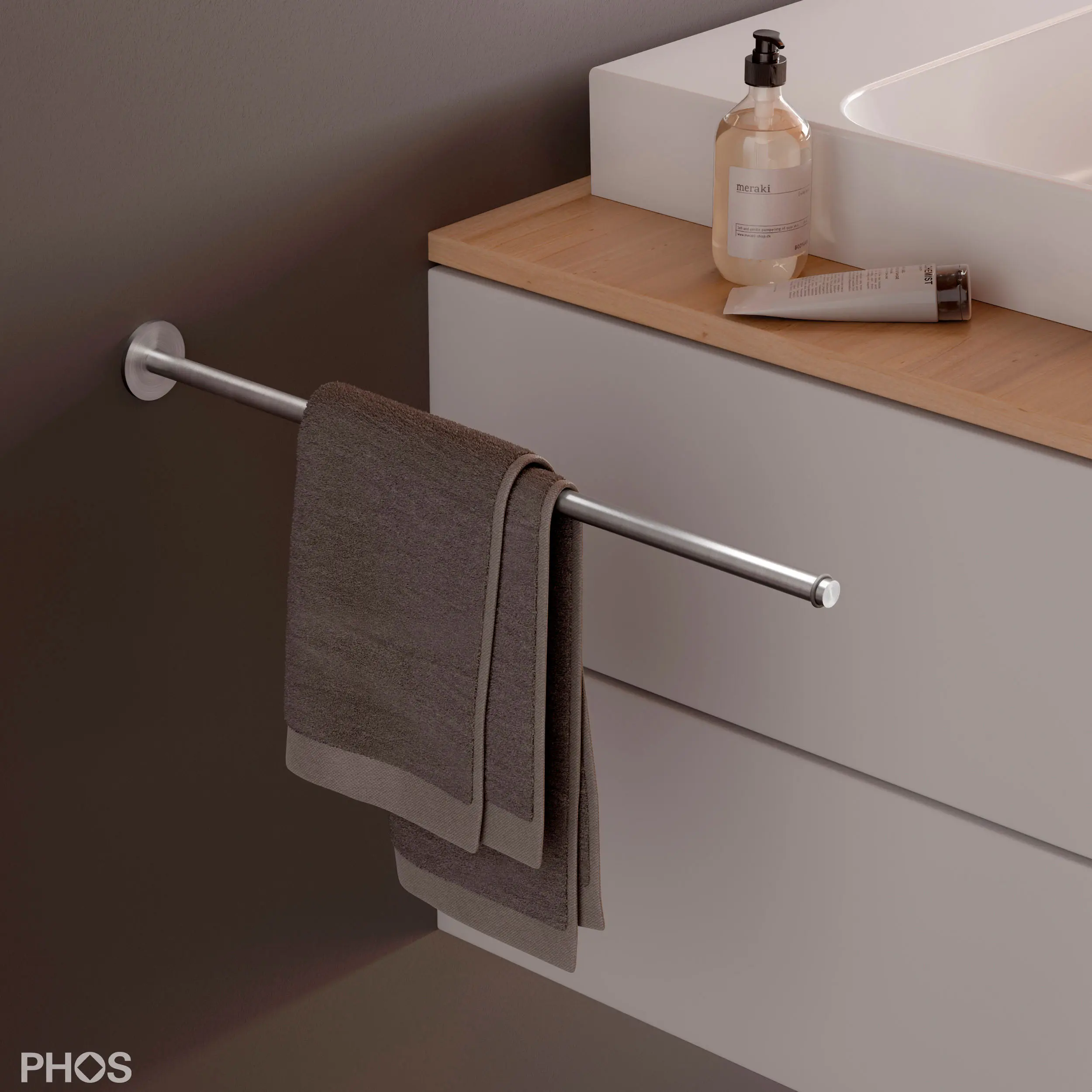 PHOS Design - Towel rail with O-rings next to the sink