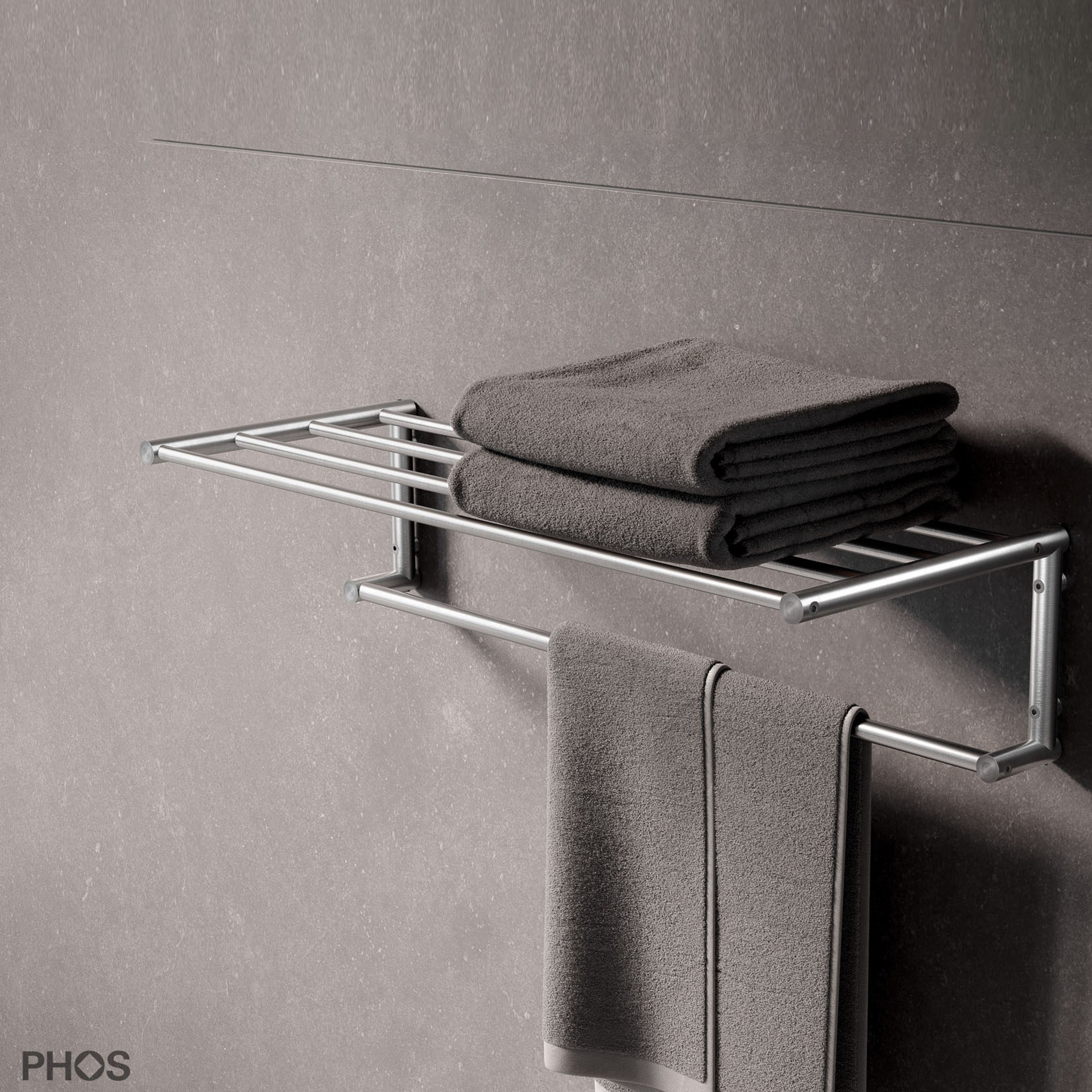 Display product High-quality towel rack with shelf, timelessly modern - 60 cm wide from manufacturer PHOS Design