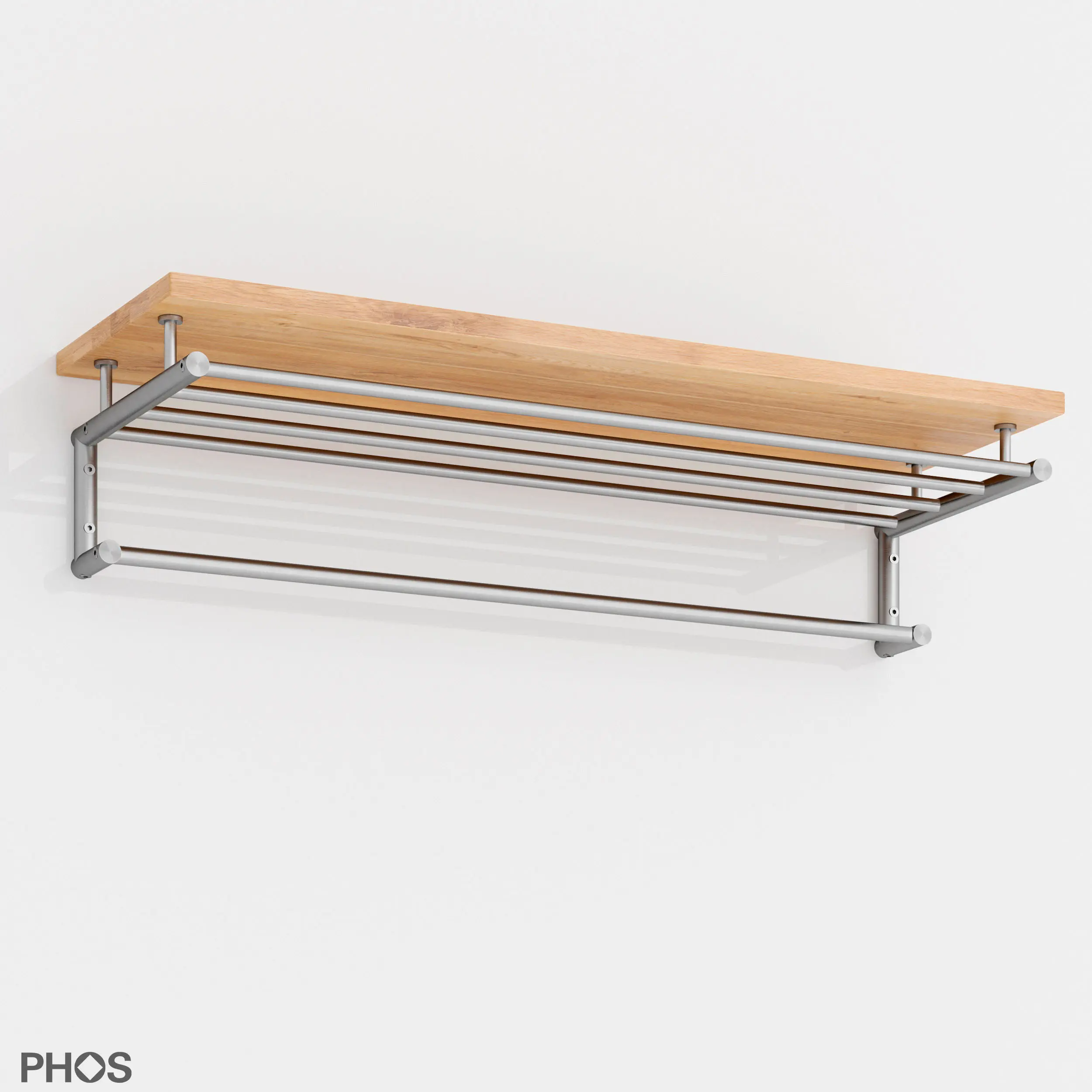 PHOS Design - High-quality towel rack with oak shelf, timelessly modern - 60 cm wide